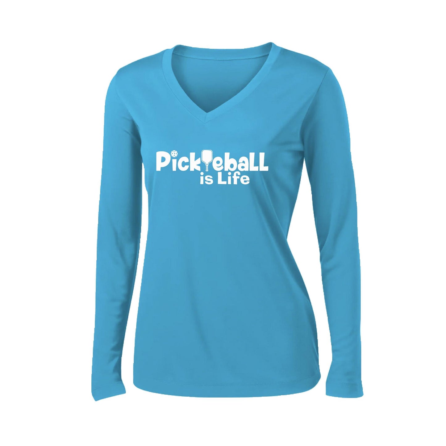 Pickleball Is Life | Women’s Long Sleeve V-Neck Pickleball Performance T-Shirt | 100% Polyester
