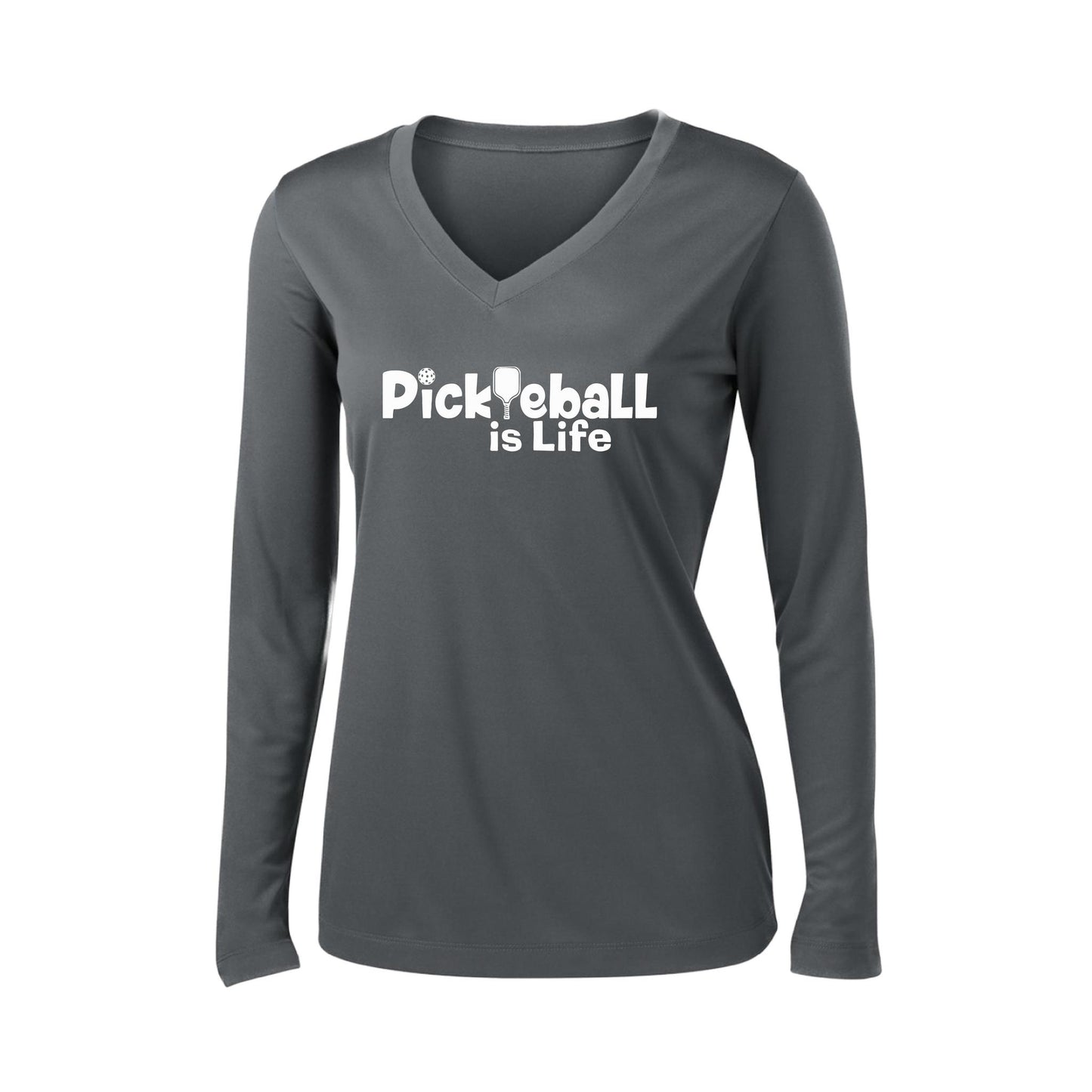 Pickleball Is Life | Women’s Long Sleeve V-Neck Pickleball Performance T-Shirt | 100% Polyester