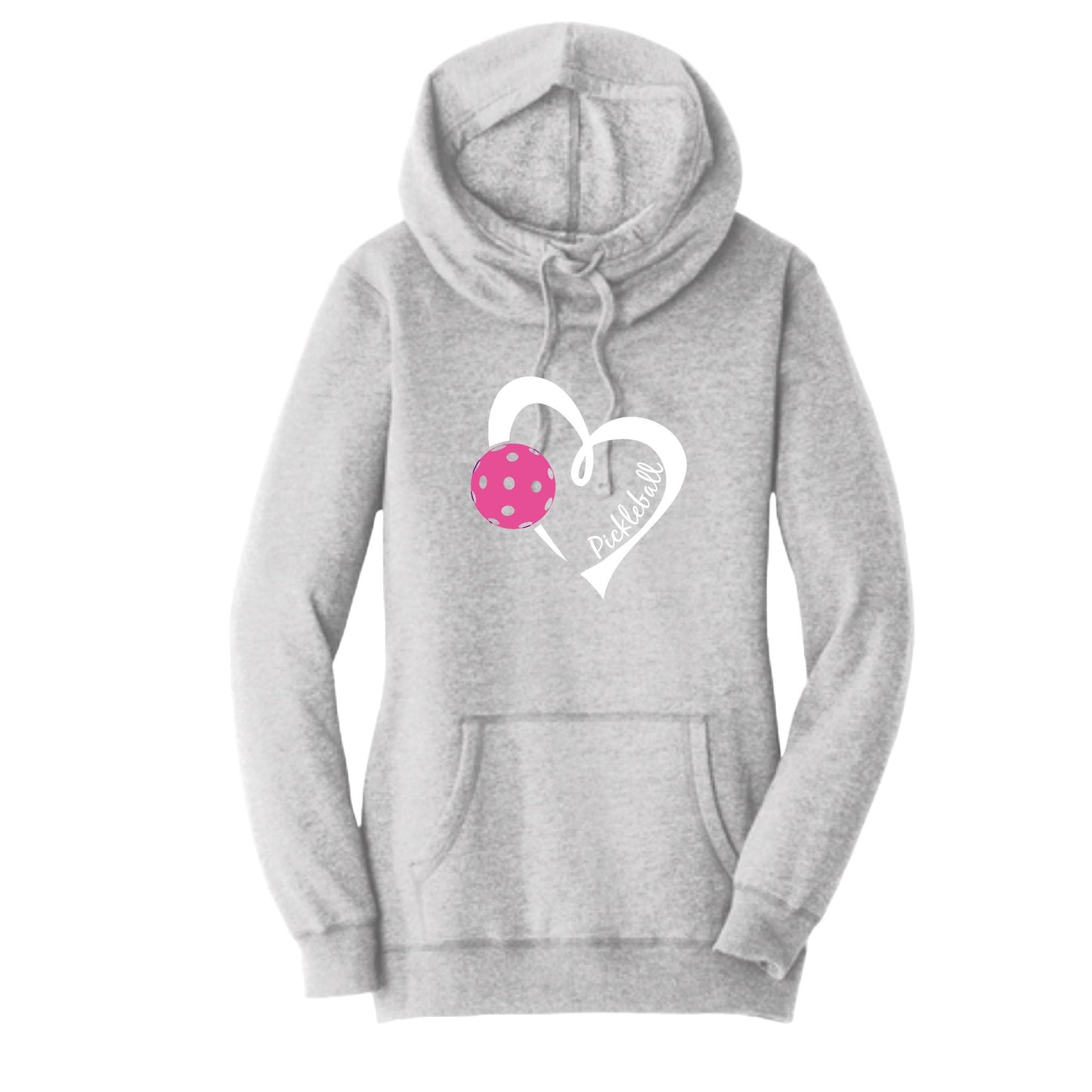Pickleball Love (Pink) | Women’s Cowl-Neck Hoodie Pickleball Sweatshirt | 55% Cotton 45% Poly Fleece