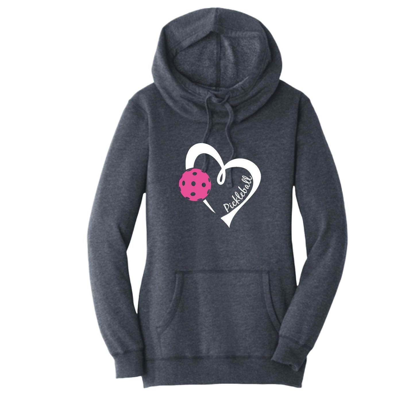 Pickleball Love (Pink) | Women’s Cowl-Neck Hoodie Pickleball Sweatshirt | 55% Cotton 45% Poly Fleece