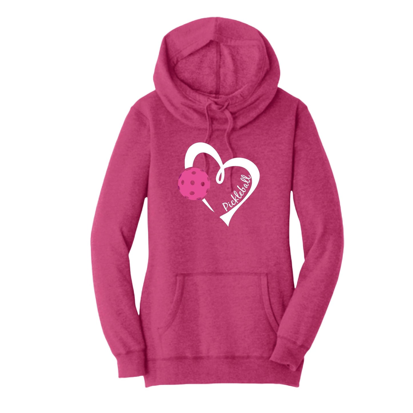 Pickleball Love (Pink) | Women’s Cowl-Neck Hoodie Pickleball Sweatshirt | 55% Cotton 45% Poly Fleece