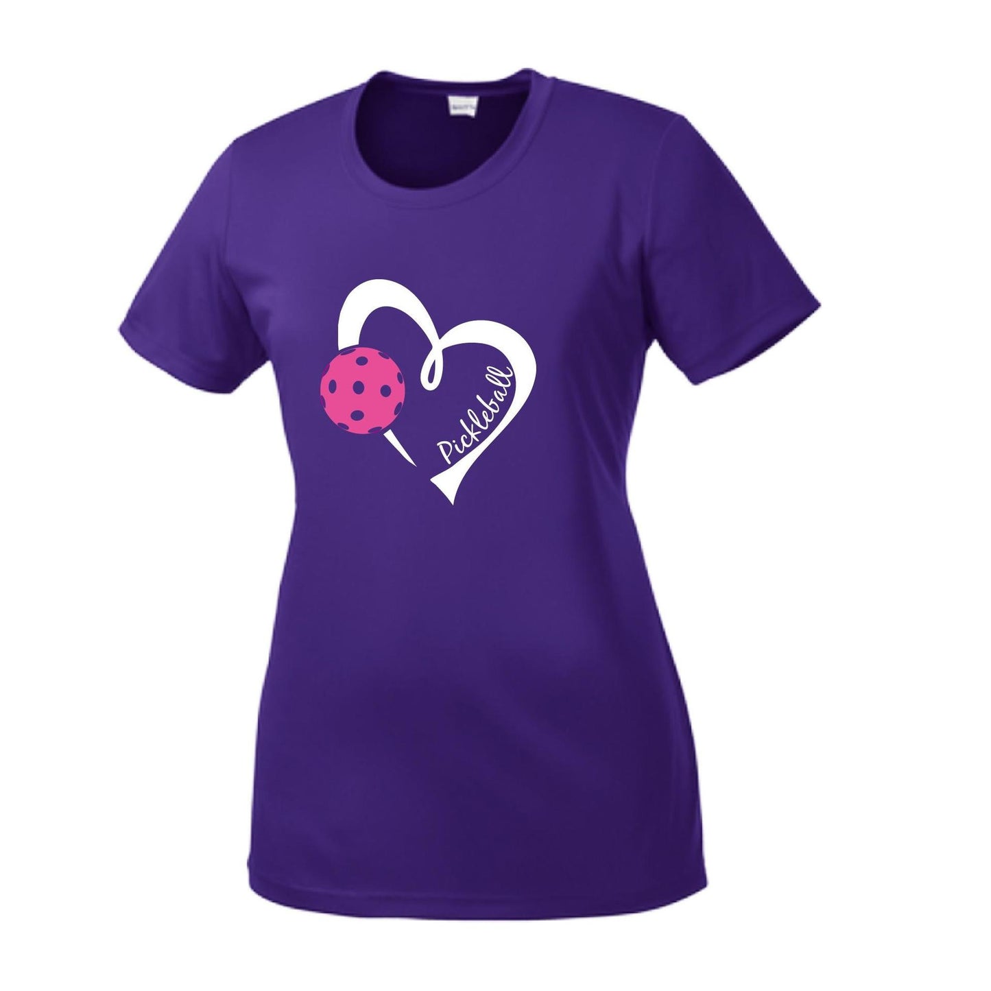 Pickleball Love (Pink) | Women’s Short Sleeve Crewneck Pickleball Performance T-Shirts | 100% Polyester