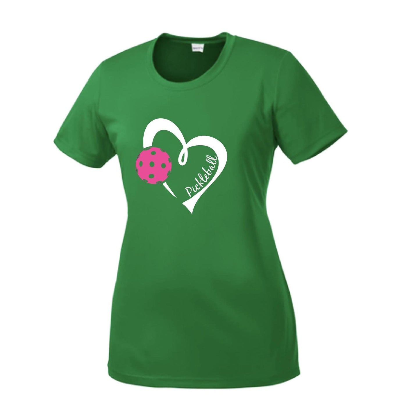 Pickleball Love (Pink) | Women’s Short Sleeve Crewneck Pickleball Performance T-Shirts | 100% Polyester