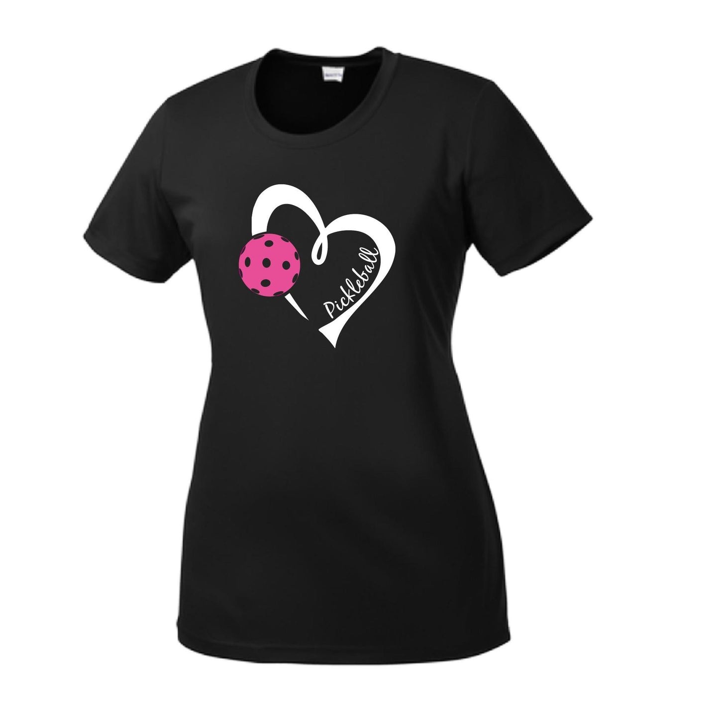 Pickleball Love (Pink) | Women’s Short Sleeve Crewneck Pickleball Performance T-Shirts | 100% Polyester