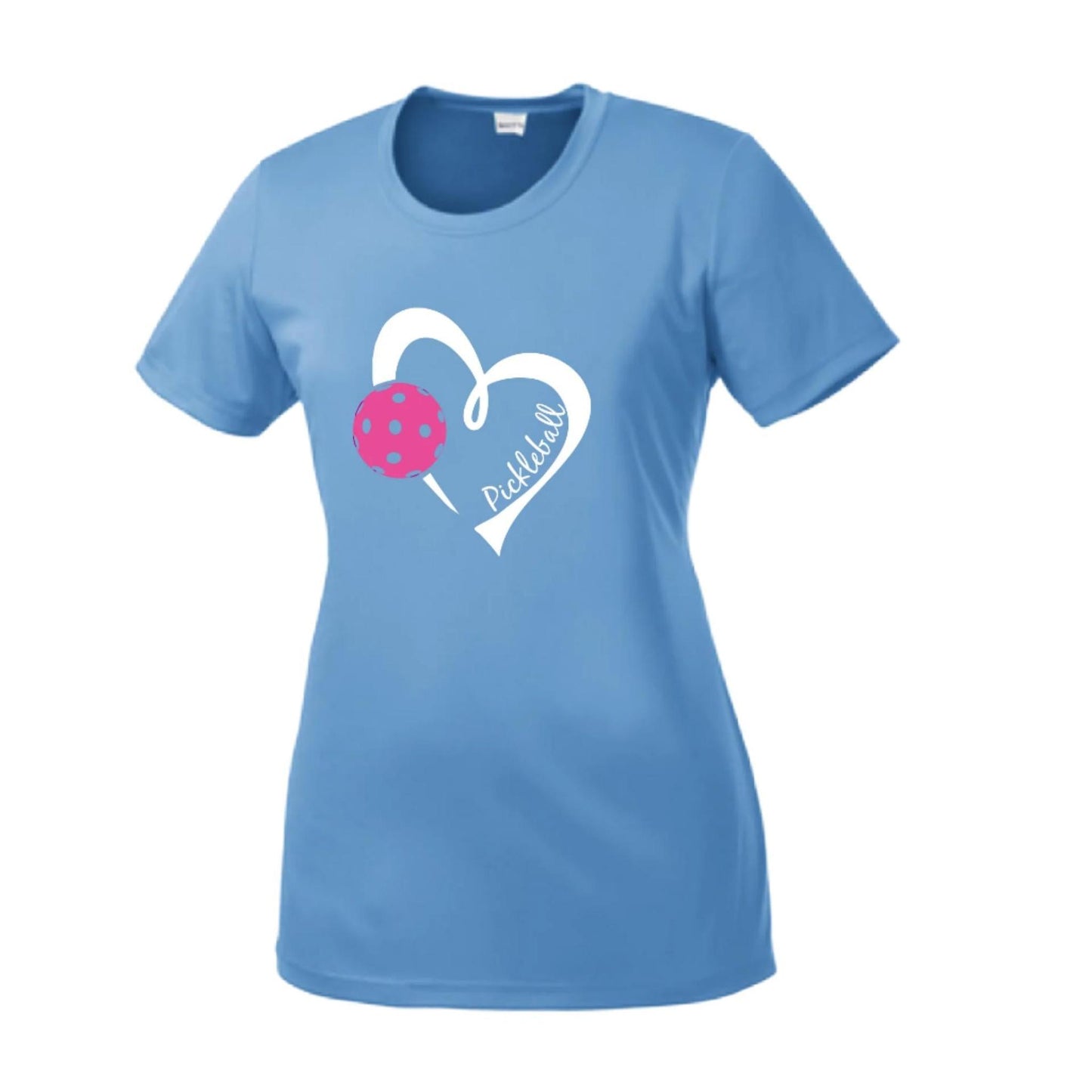 Pickleball Love (Pink) | Women’s Short Sleeve Crewneck Pickleball Performance T-Shirts | 100% Polyester