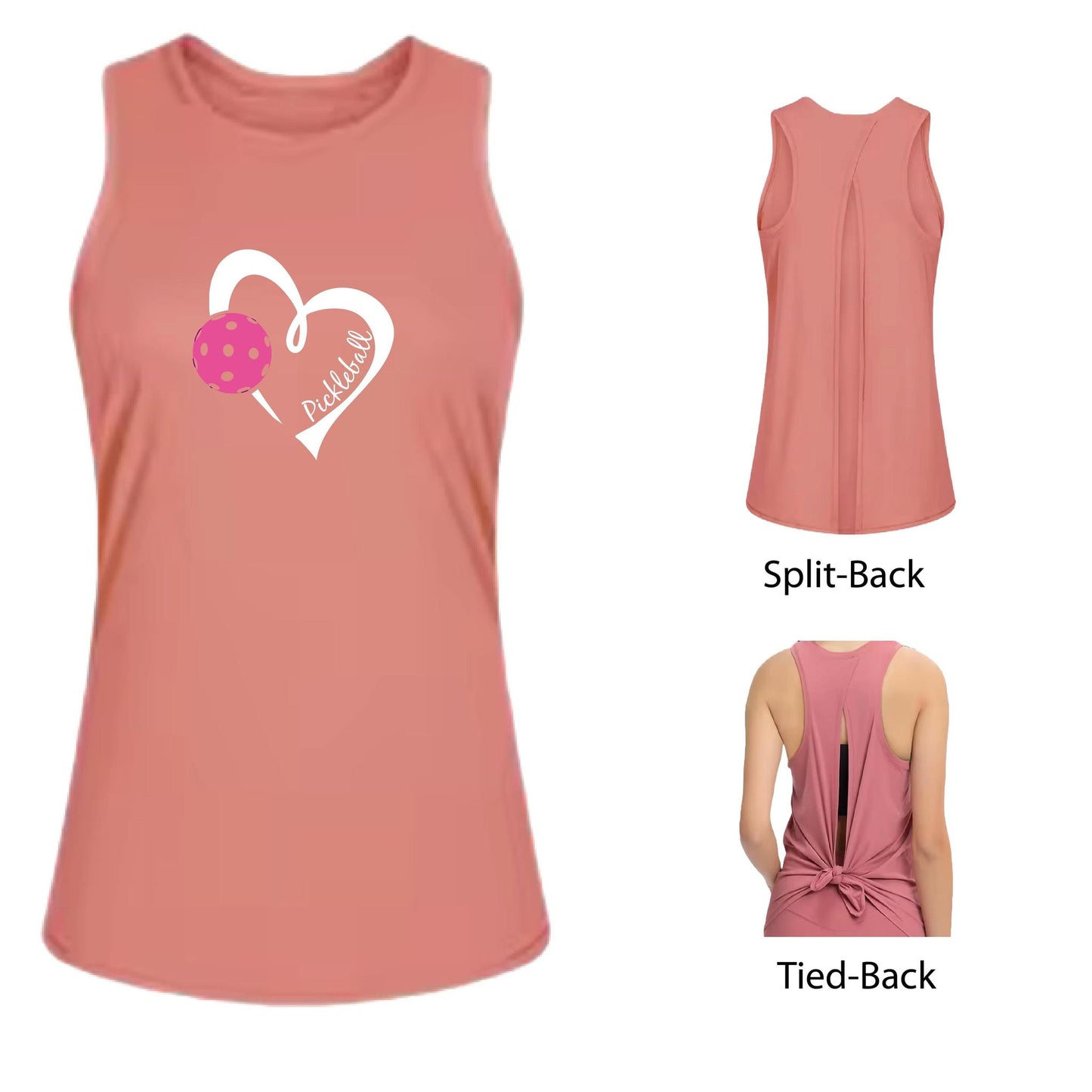Pickleball Love (Pink)| Women's Split Back or Tied Back Pickleball Performance Tank | 80/20 Nylon Spandex Mix