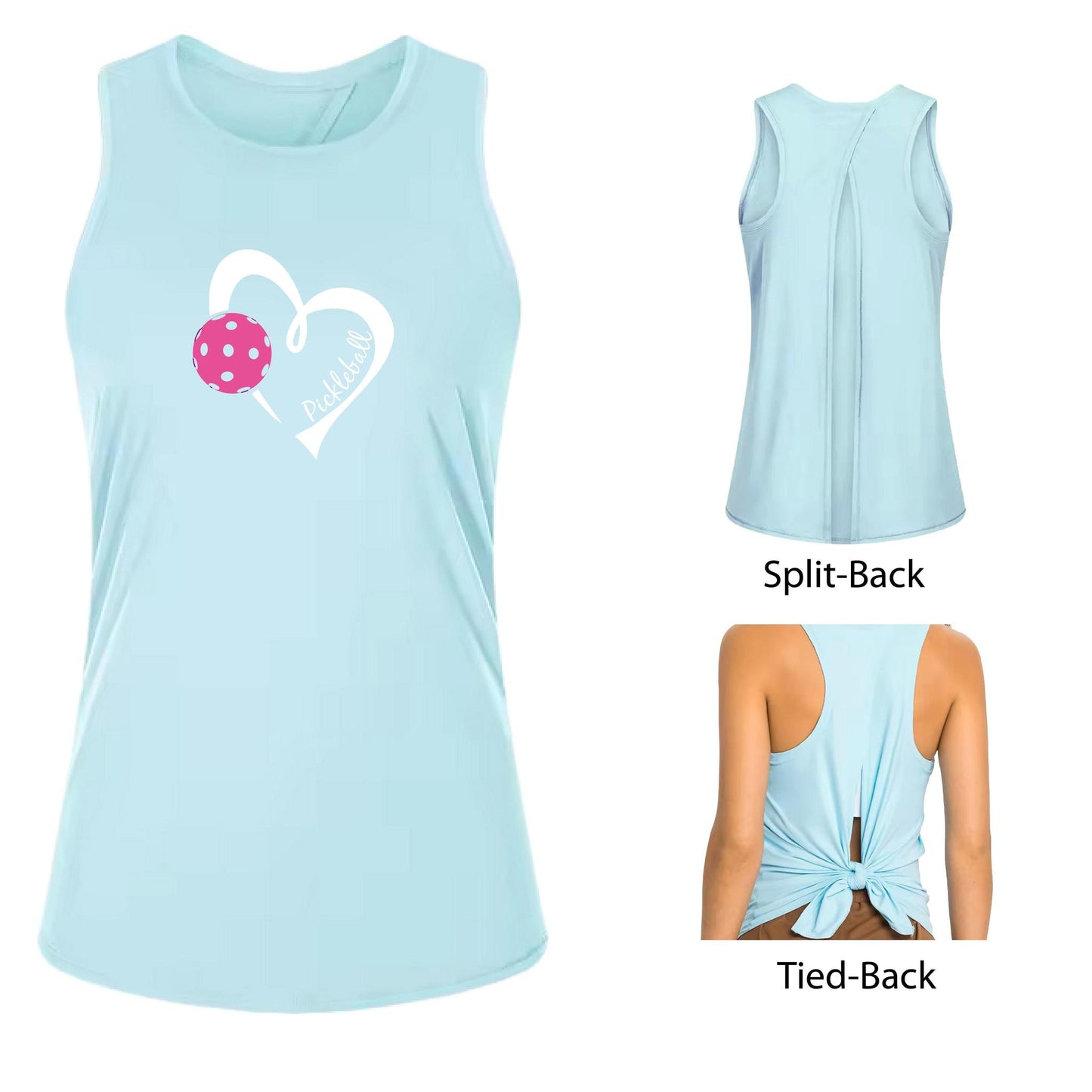 Pickleball Love (Pink)| Women's Split Back or Tied Back Pickleball Performance Tank | 80/20 Nylon Spandex Mix