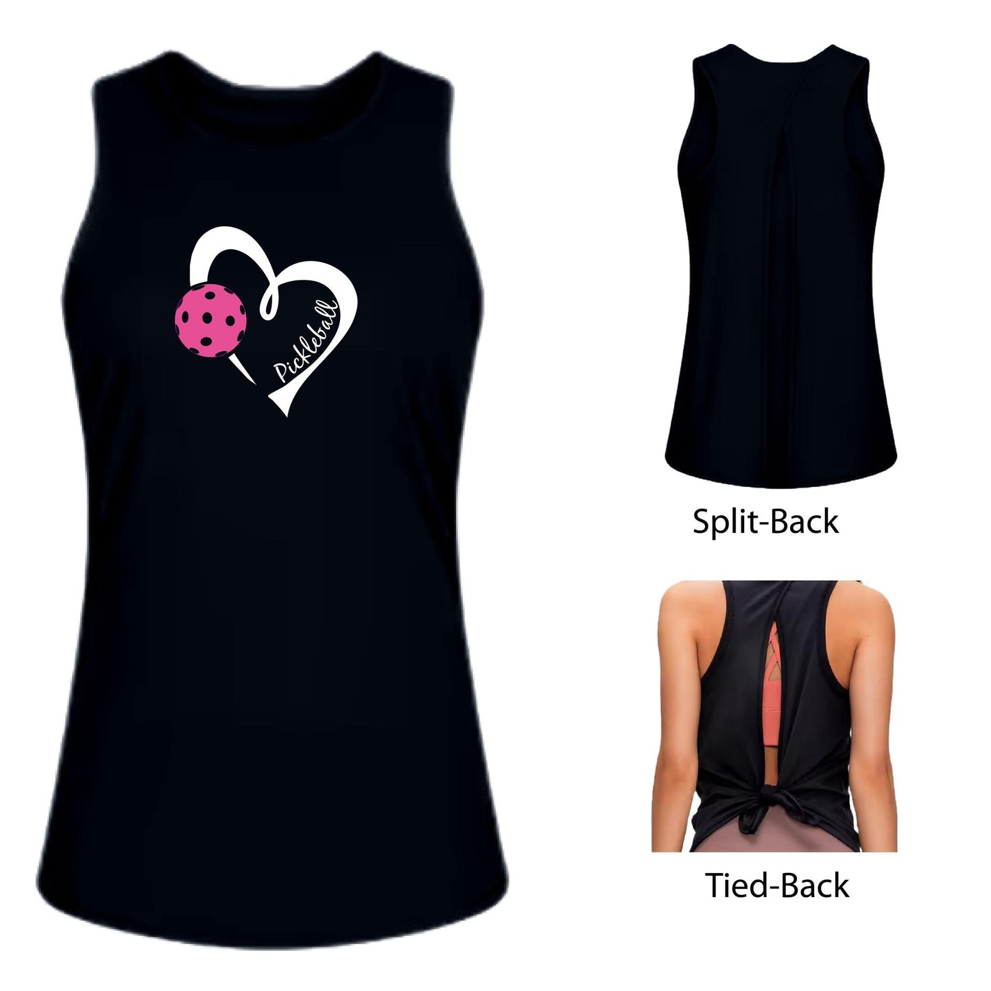 Pickleball Love (Pink)| Women's Split Back or Tied Back Pickleball Performance Tank | 80/20 Nylon Spandex Mix