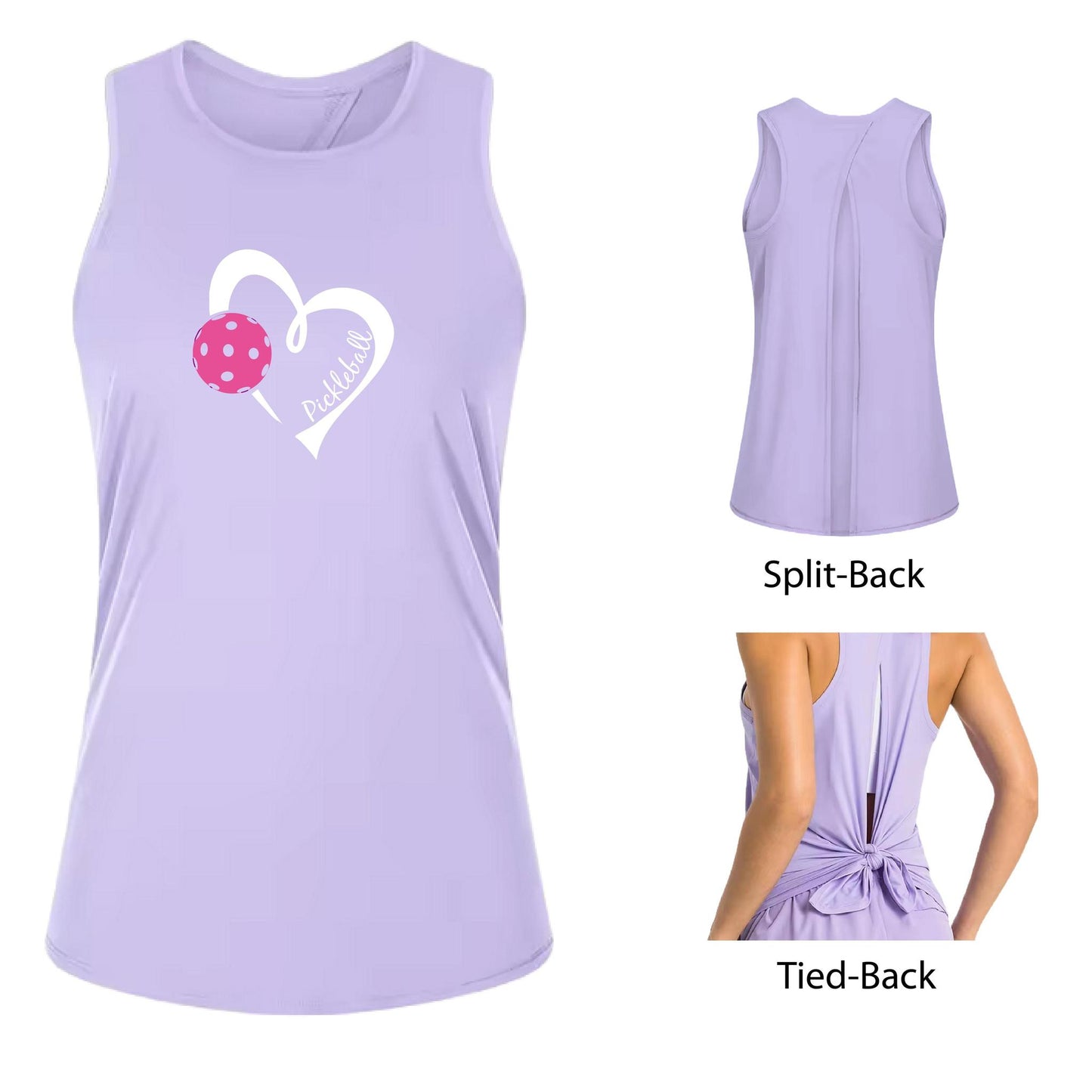 Pickleball Love (Pink)| Women's Split Back or Tied Back Pickleball Performance Tank | 80/20 Nylon Spandex Mix