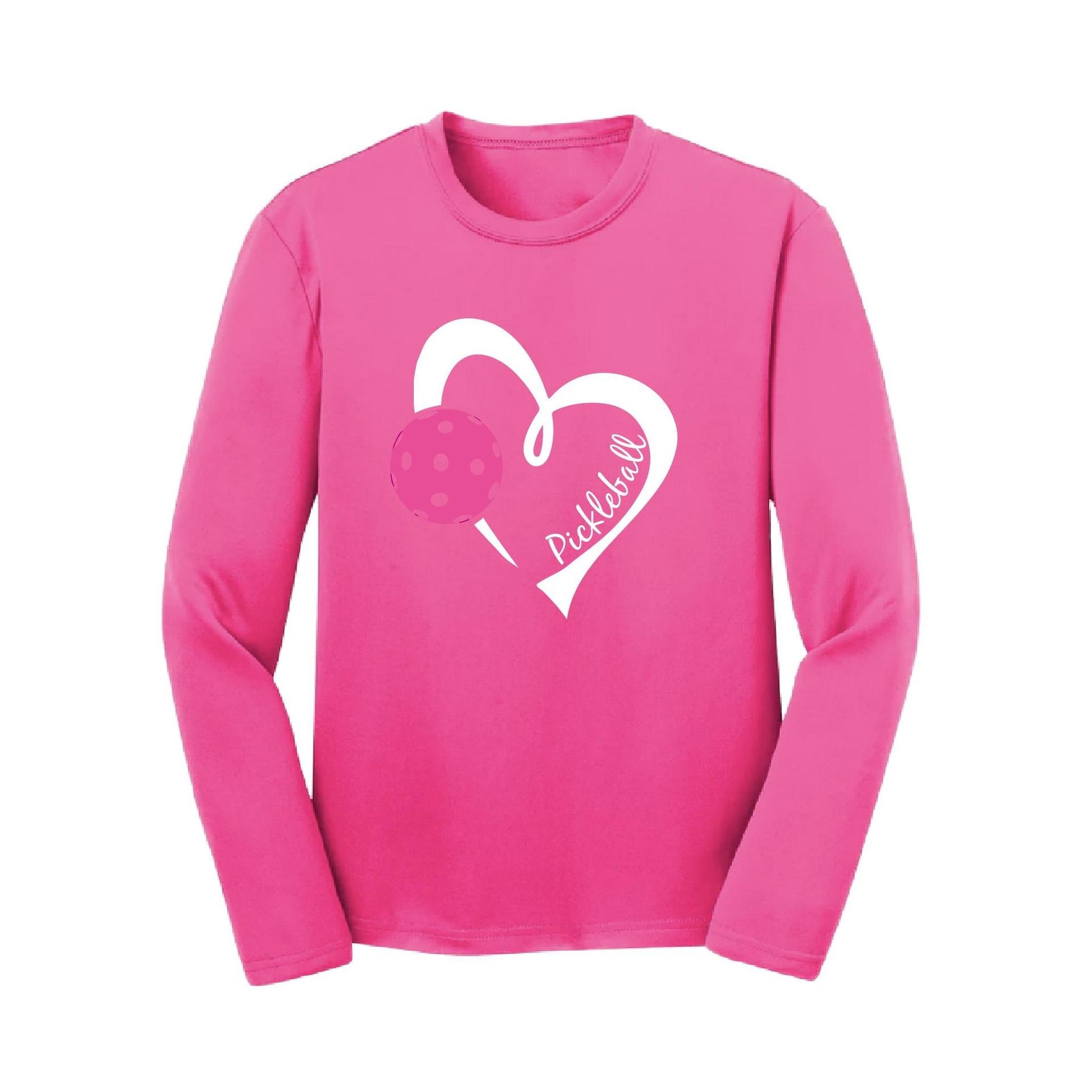 Pickleball Love (Pink) | Youth Long Sleeve Pickleball Performance T-Shirts | 100% Polyester