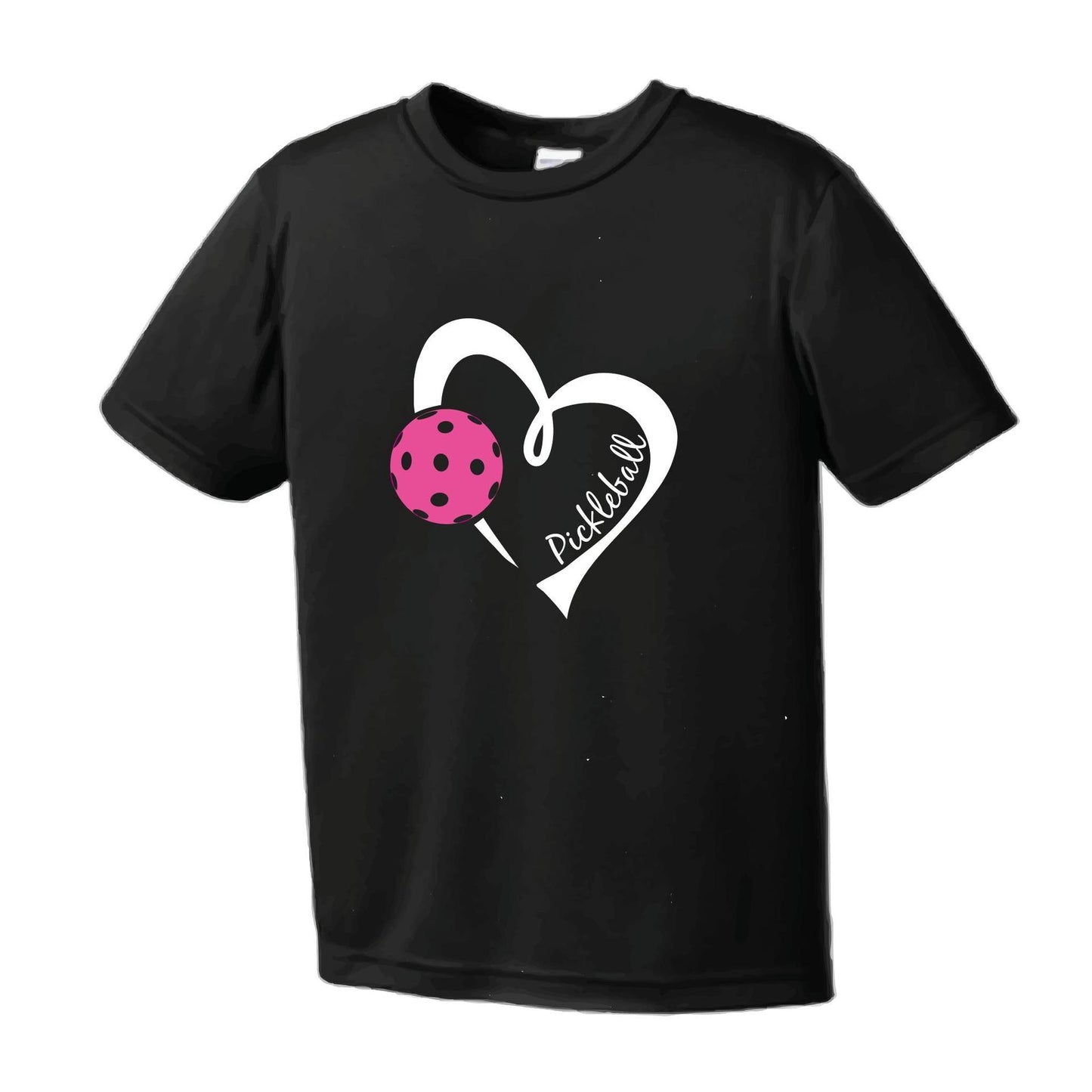 Pickleball Love (Pink) | Youth Short Sleeve Pickleball Performance T-Shirts | 100% Polyester