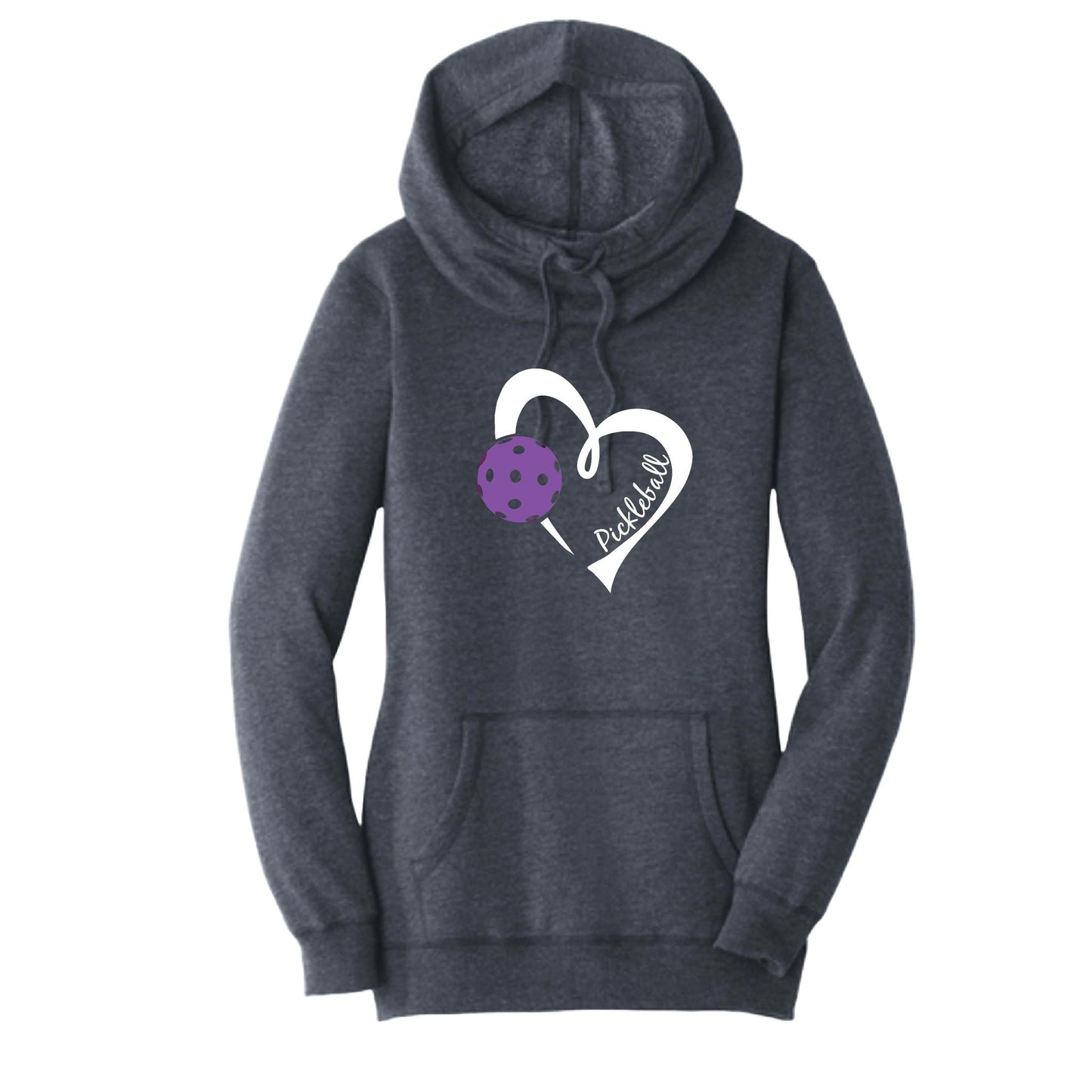 Pickleball Love (Purple) | Women’s Cowl-Neck Hoodie Pickleball Sweatshirt | 55% Cotton 45% Poly Fleece