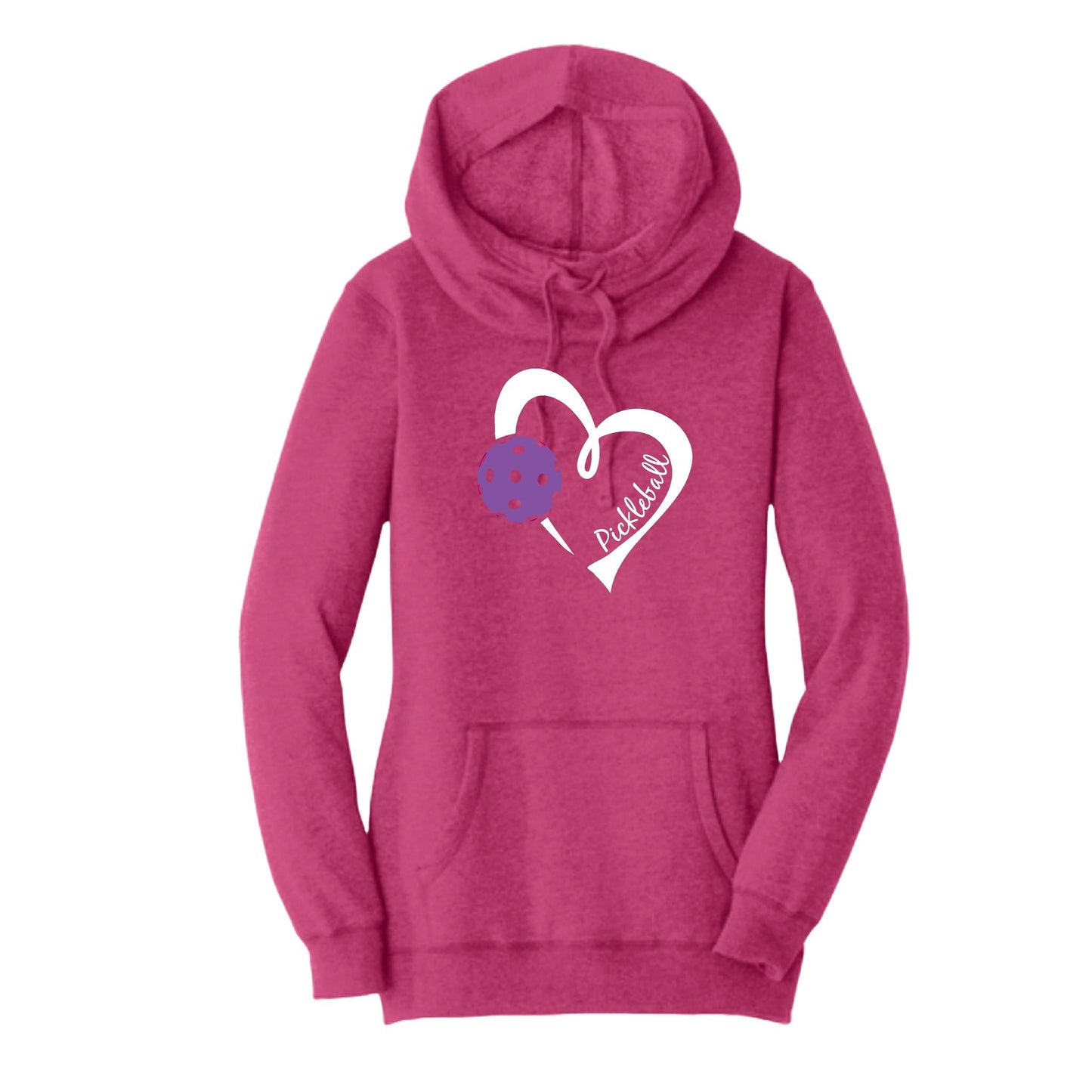 Pickleball Love (Purple) | Women’s Cowl-Neck Hoodie Pickleball Sweatshirt | 55% Cotton 45% Poly Fleece