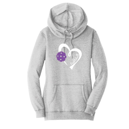 Pickleball Love (Purple) | Women’s Cowl-Neck Hoodie Pickleball Sweatshirt | 55% Cotton 45% Poly Fleece