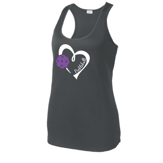 Pickleball Love (Purple) | Women's Racerback Pickleball Performance Tank | 100% Polyester