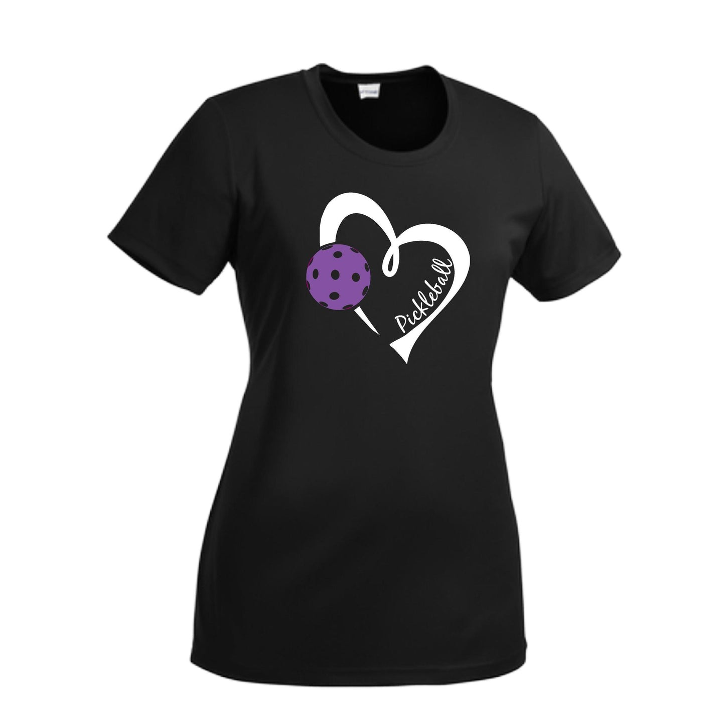 Pickleball Love (Purple) | Women’s Short Sleeve Crewneck Pickleball Performance T-Shirts | 100% Polyester