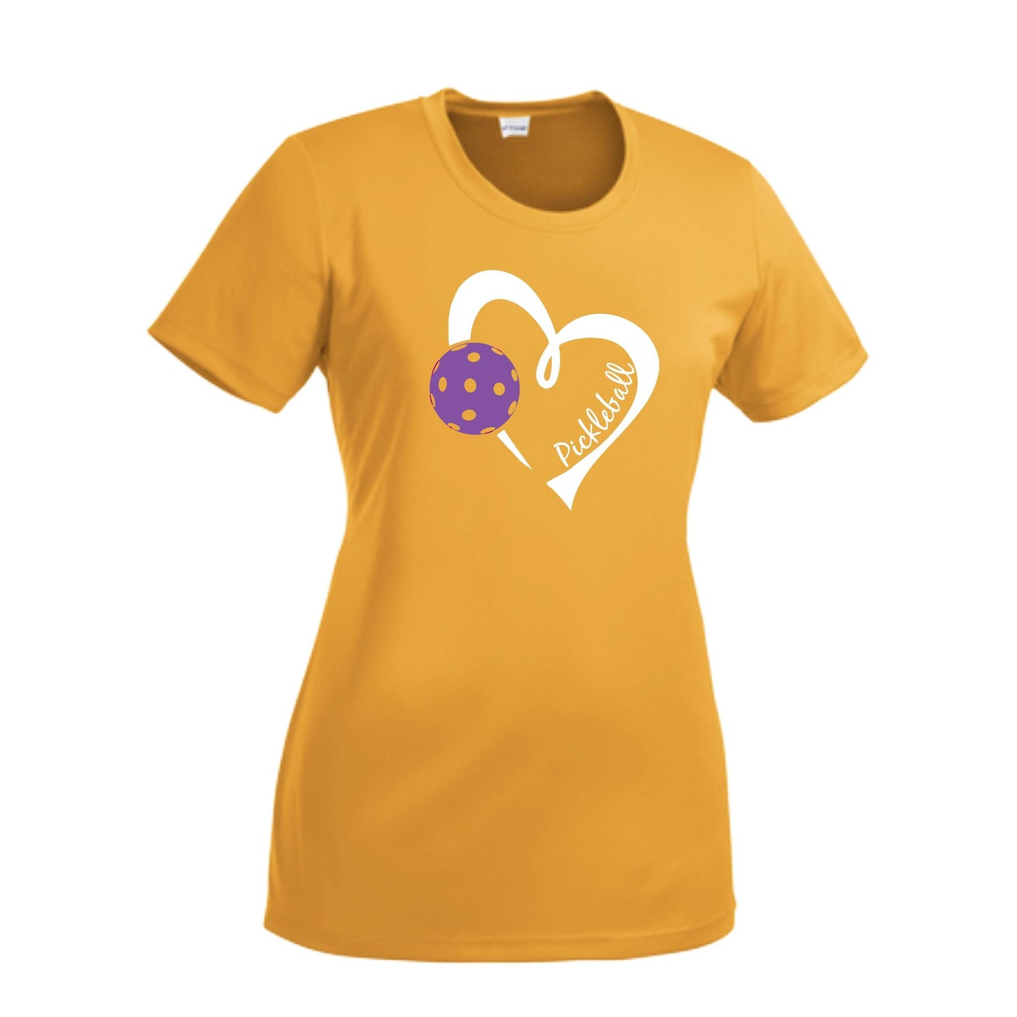 Pickleball Love (Purple) | Women’s Short Sleeve Crewneck Pickleball Performance T-Shirts | 100% Polyester