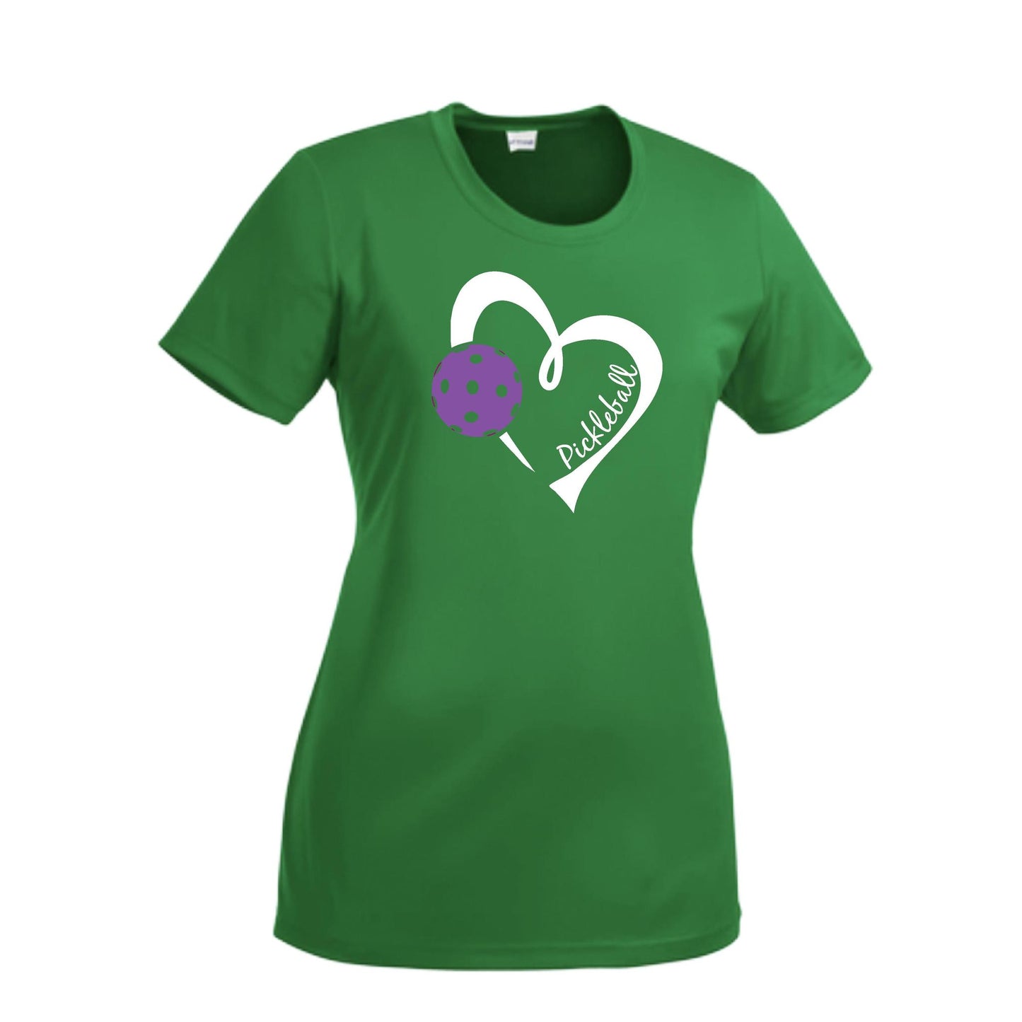 Pickleball Love (Purple) | Women’s Short Sleeve Crewneck Pickleball Performance T-Shirts | 100% Polyester