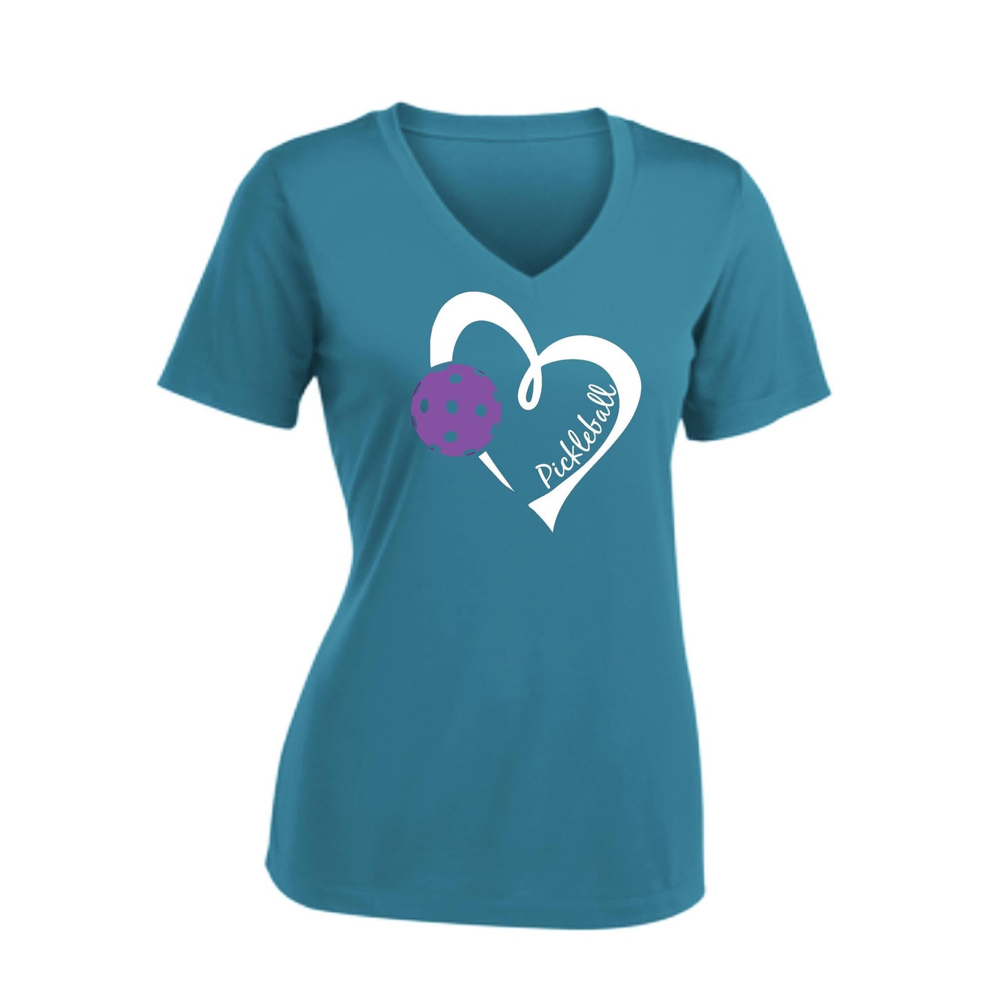Pickleball Love (Purple) | Women's Short Sleeve V-Neck Pickleball Performance T-Shirts | 100% Polyester