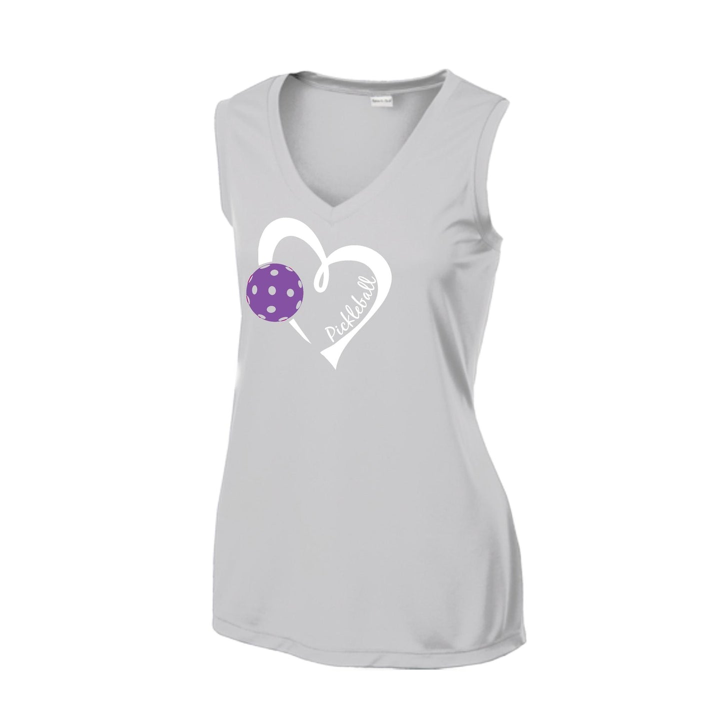 Pickleball Love (Purple) | Women’s Sleeveless Pickleball Performance T-Shirt | 100% Polyester
