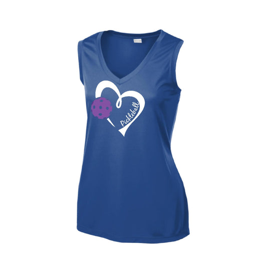 Pickleball Love (Purple) | Women’s Sleeveless Pickleball Performance T-Shirt | 100% Polyester