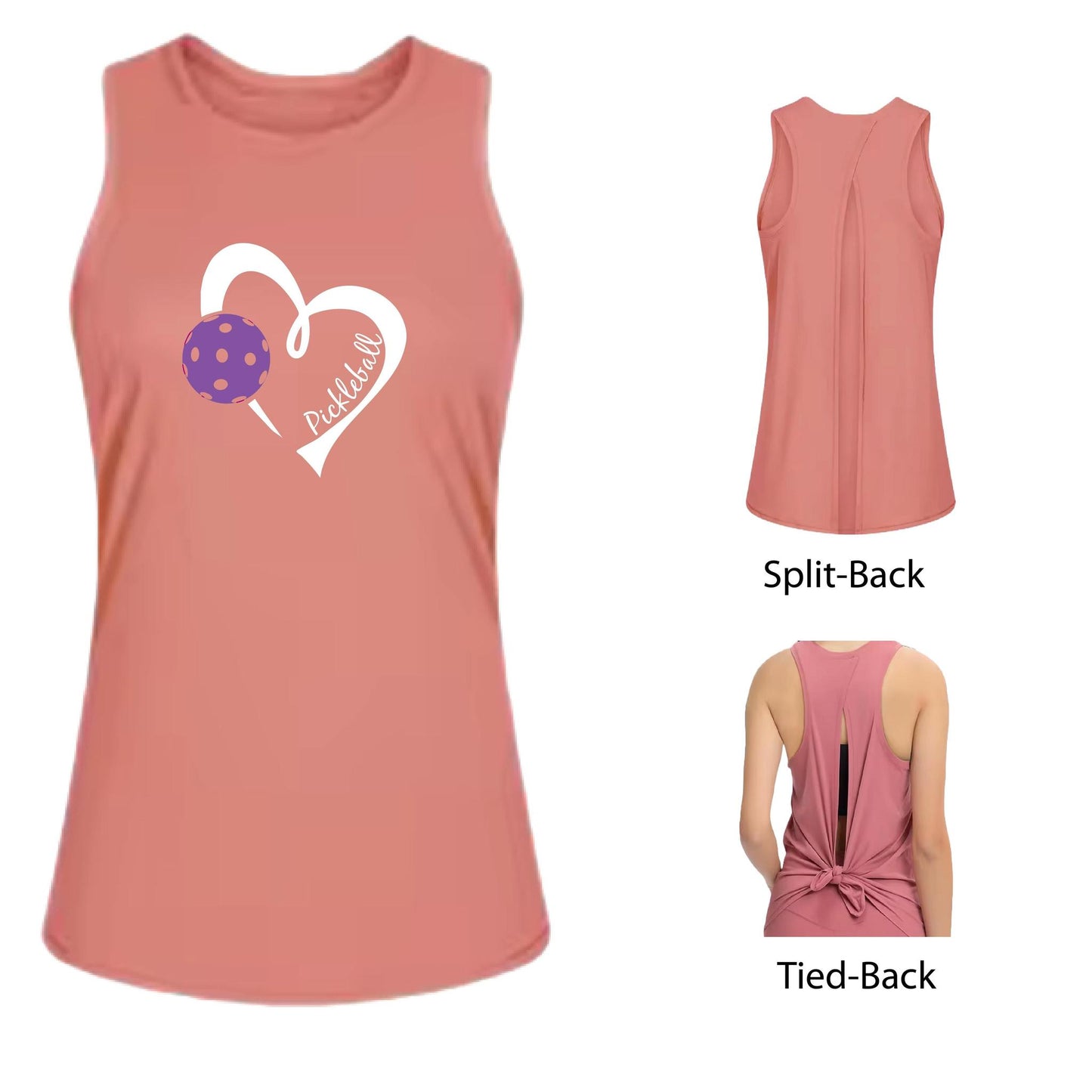 Pickleball Love (Purple) | Women's Split Back or Tied Back Pickleball Performance Tank | 80/20 Nylon Spandex Mix