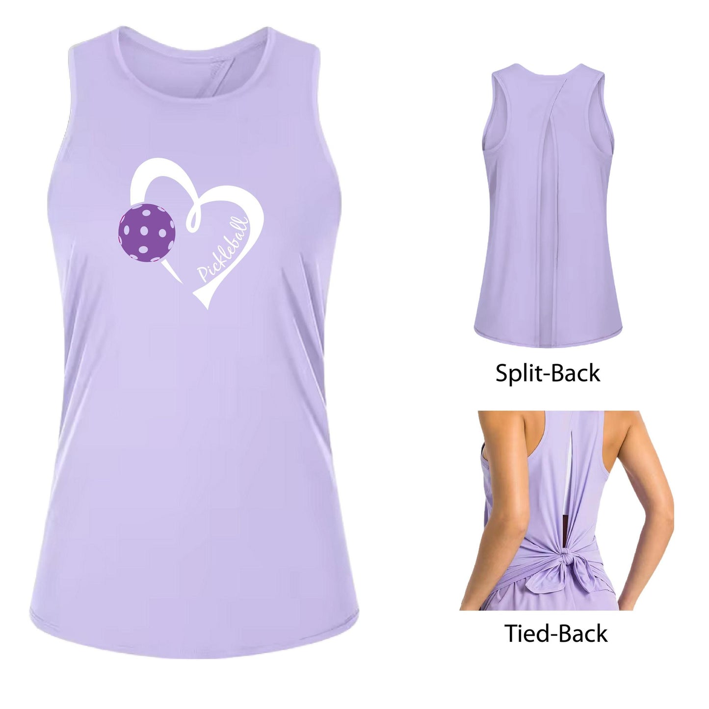 Pickleball Love (Purple) | Women's Split Back or Tied Back Pickleball Performance Tank | 80/20 Nylon Spandex Mix