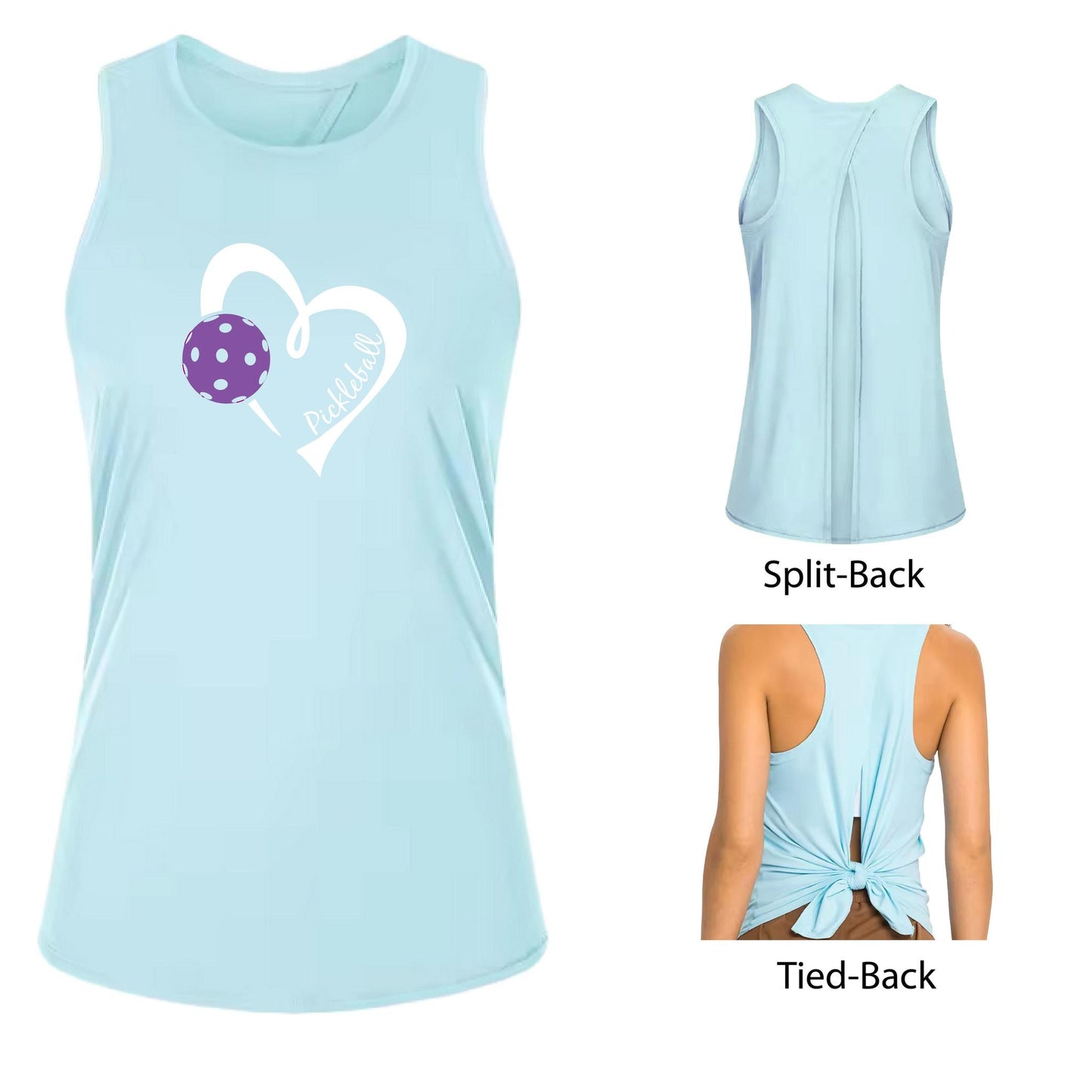 Pickleball Love (Purple) | Women's Split Back or Tied Back Pickleball Performance Tank | 80/20 Nylon Spandex Mix