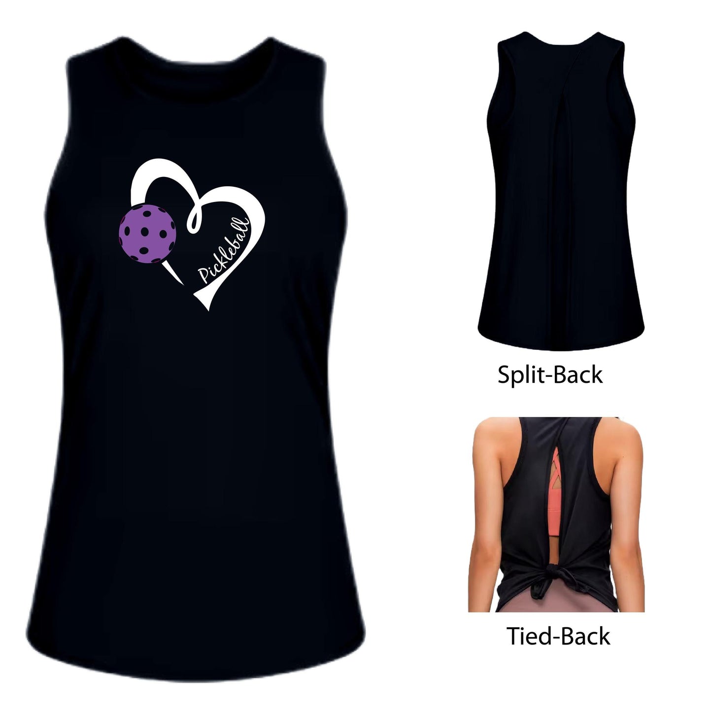 Pickleball Love (Purple) | Women's Split Back or Tied Back Pickleball Performance Tank | 80/20 Nylon Spandex Mix