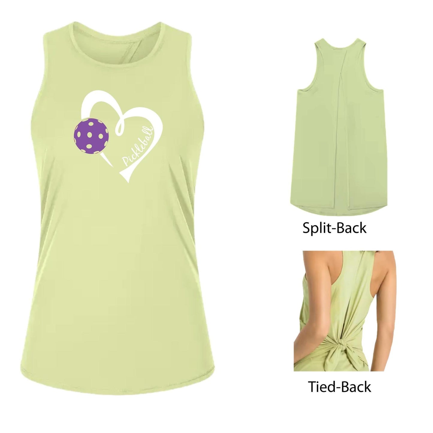 Pickleball Love (Purple) | Women's Split Back or Tied Back Pickleball Performance Tank | 80/20 Nylon Spandex Mix