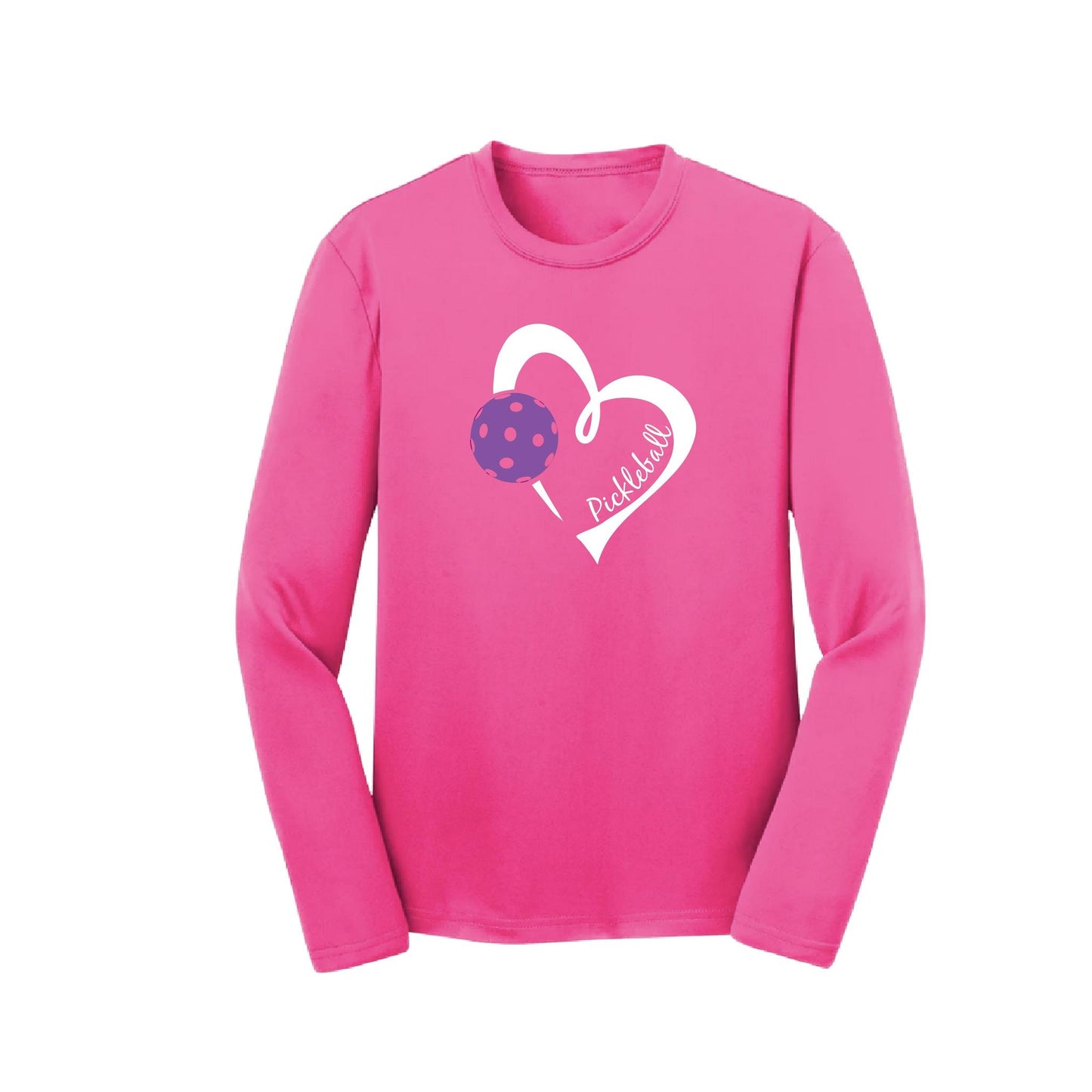 Pickleball Love (Purple) | Youth Long Sleeve Pickleball Performance T-Shirts | 100% Polyester