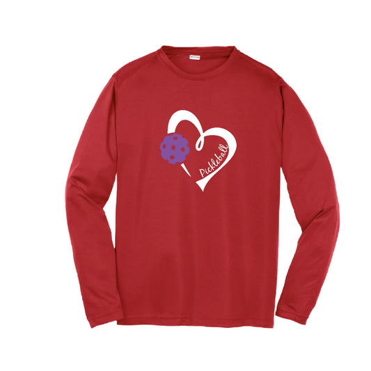 Pickleball Love (Purple) | Youth Long Sleeve Pickleball Performance T-Shirts | 100% Polyester