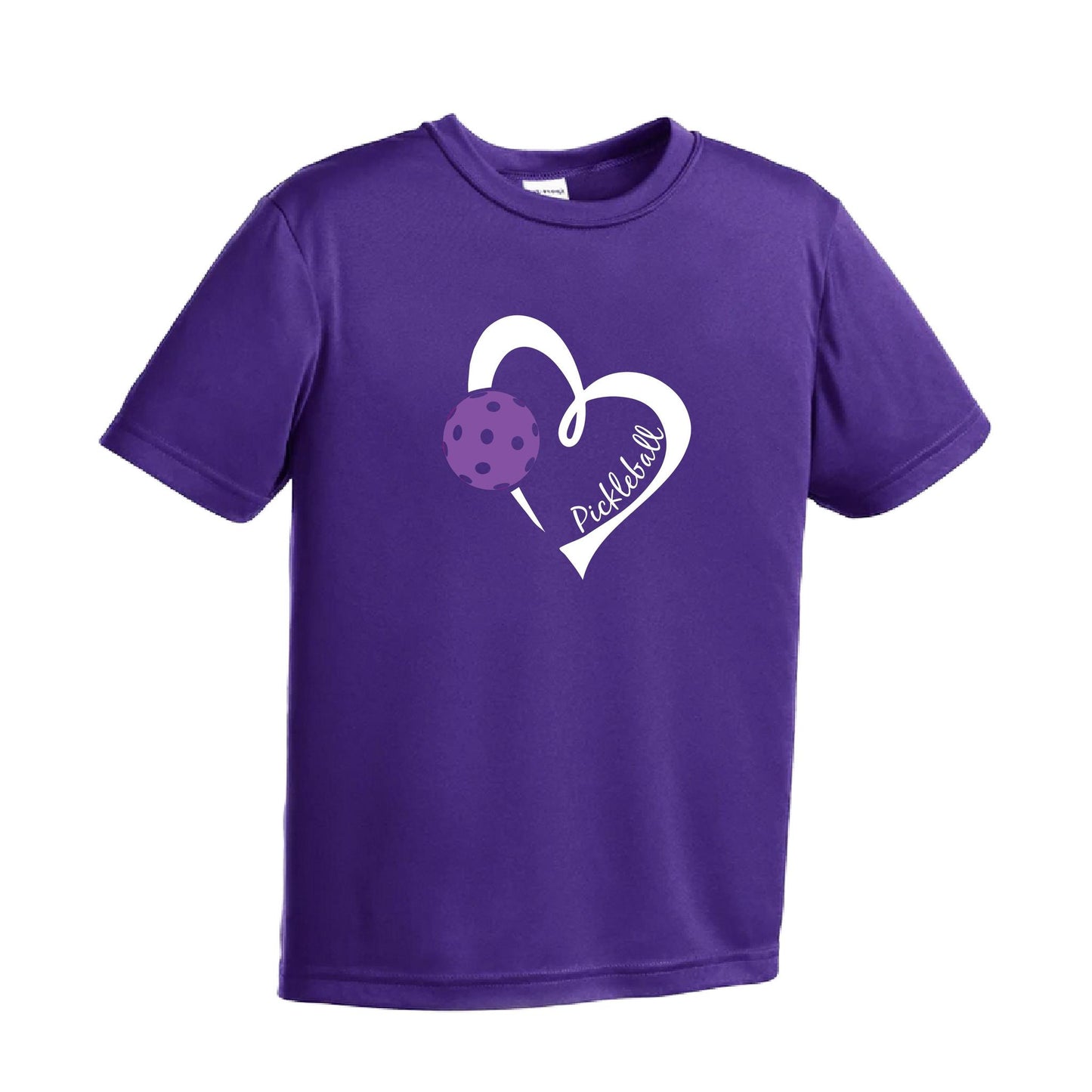 Pickleball Love (Purple) | Youth Short Sleeve Pickleball Performance T-Shirts | 100% Polyester