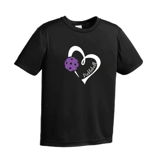 Pickleball Love (Purple) | Youth Short Sleeve Pickleball Performance T-Shirts | 100% Polyester