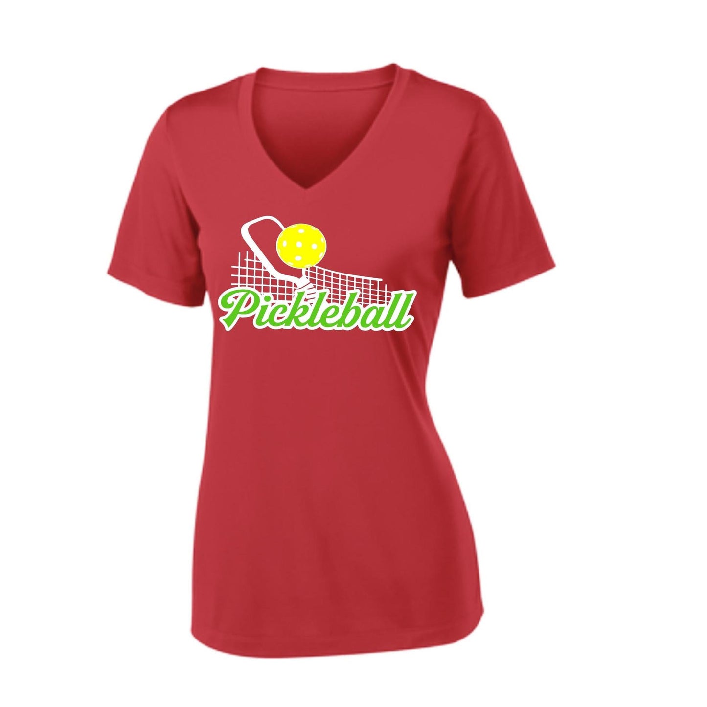 Pickleball Net | Women's Short Sleeve V-Neck Pickleball Performance T-Shirts | 100% Polyester