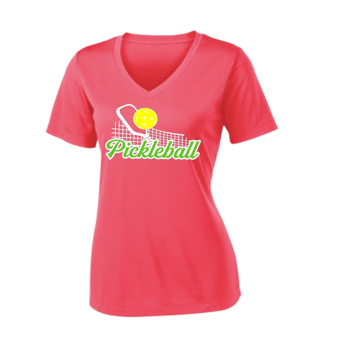 Pickleball Net | Women's Short Sleeve V-Neck Pickleball Performance T-Shirts | 100% Polyester