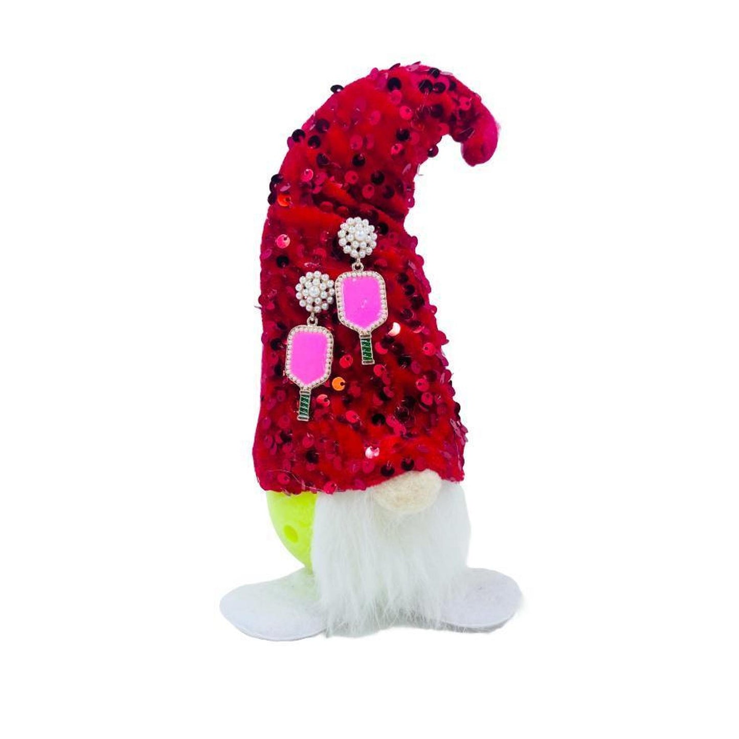 Pickleball Pearl Cluster Earrings With Pickleball Gnome | Pickleball Jewelry | Fun Pickleball Gifts