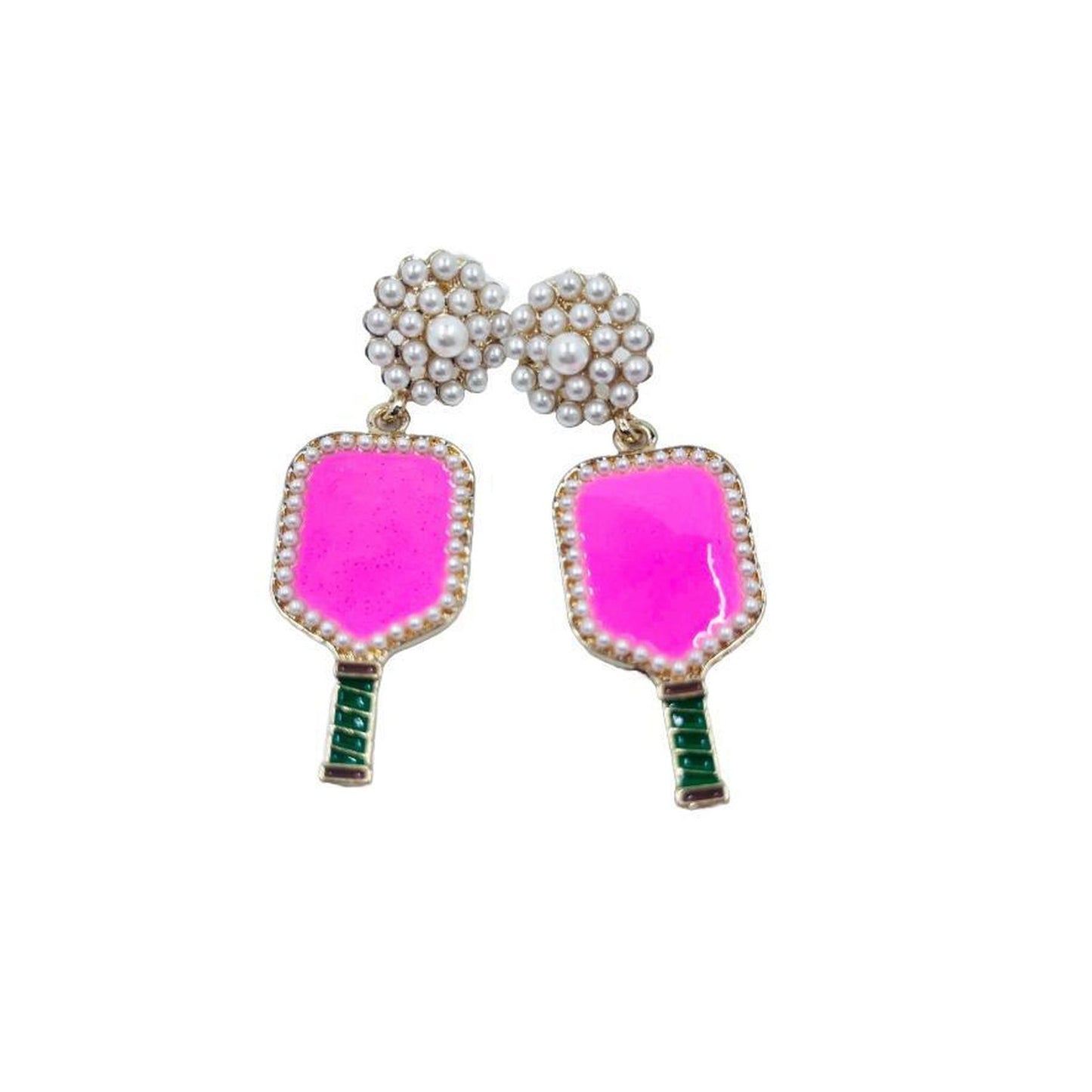 Pickleball Pearl Cluster Earrings With Pickleball Gnome | Pickleball Jewelry | Fun Pickleball Gifts