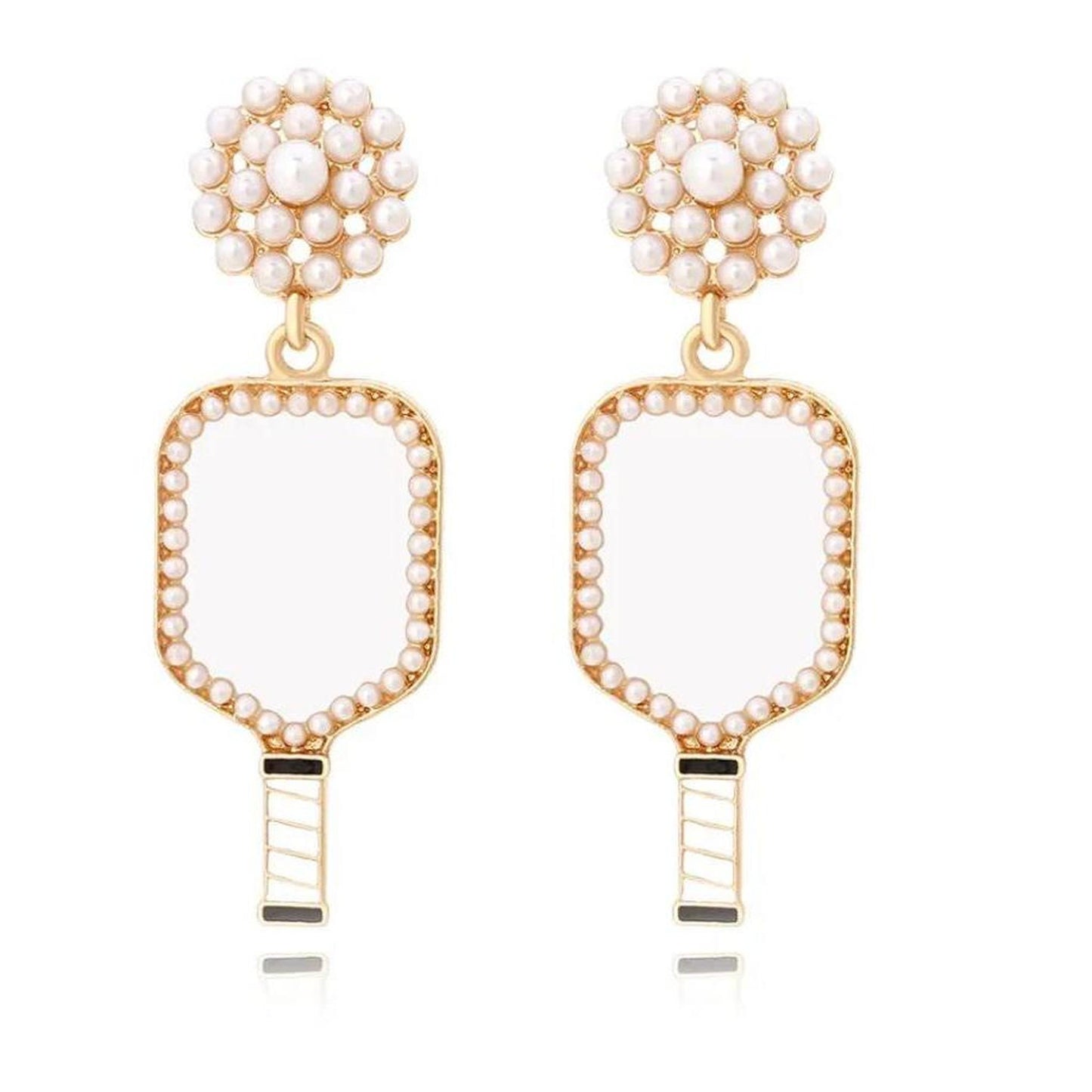 Pickleball Pearl Cluster Earrings With Pickleball Gnome | Pickleball Jewelry | Fun Pickleball Gifts