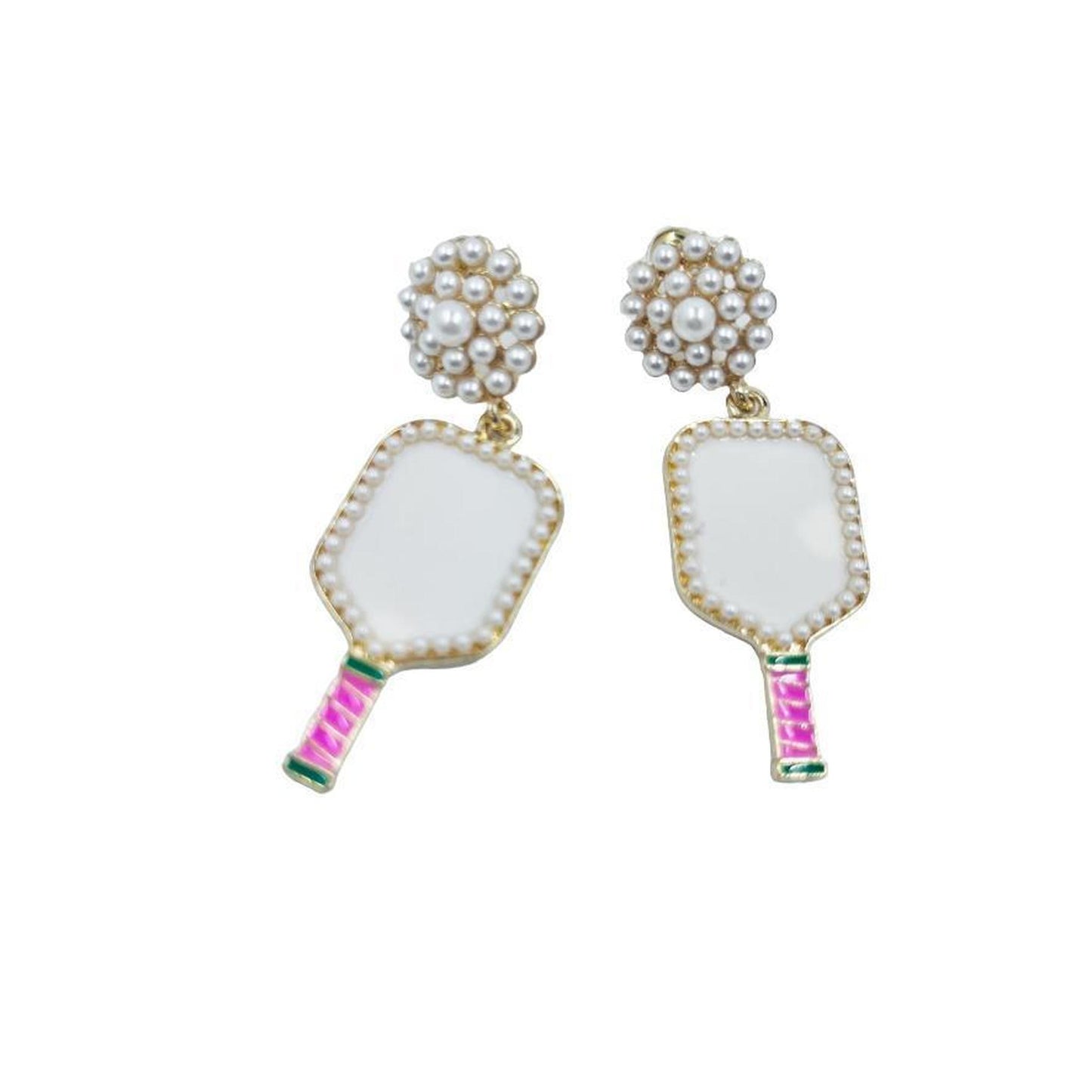 Pickleball Pearl Cluster Earrings With Pickleball Gnome | Pickleball Jewelry | Fun Pickleball Gifts