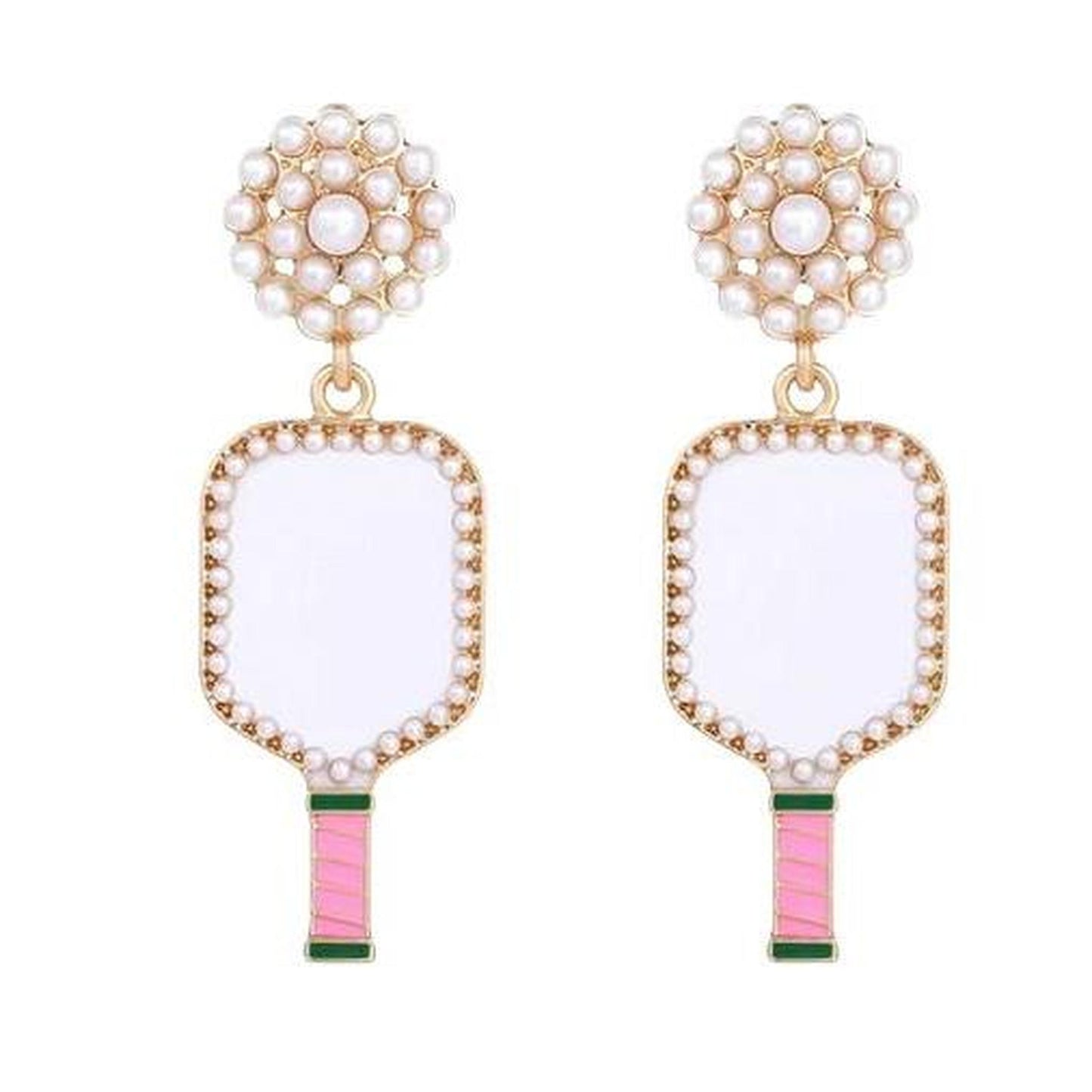Pickleball Pearl Cluster Earrings With Pickleball Gnome | Pickleball Jewelry | Fun Pickleball Gifts