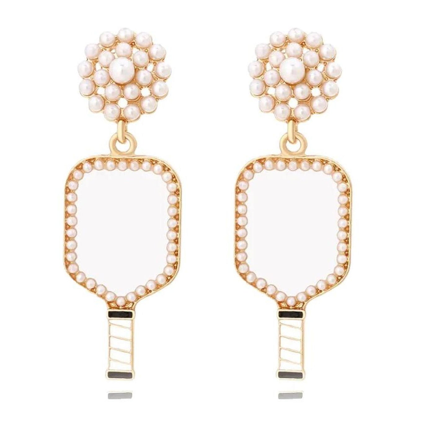Pickleball Pearl Cluster Earrings With Pickleball Gnome | Pickleball Jewelry | Fun Pickleball Gifts