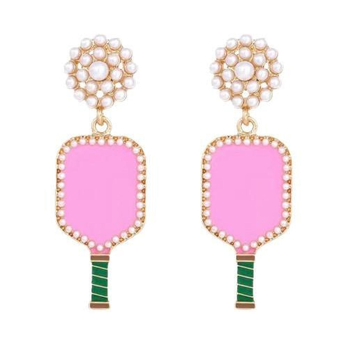 Pickleball Pearl Cluster Earrings With Pickleball Gnome | Pickleball Jewelry | Fun Pickleball Gifts