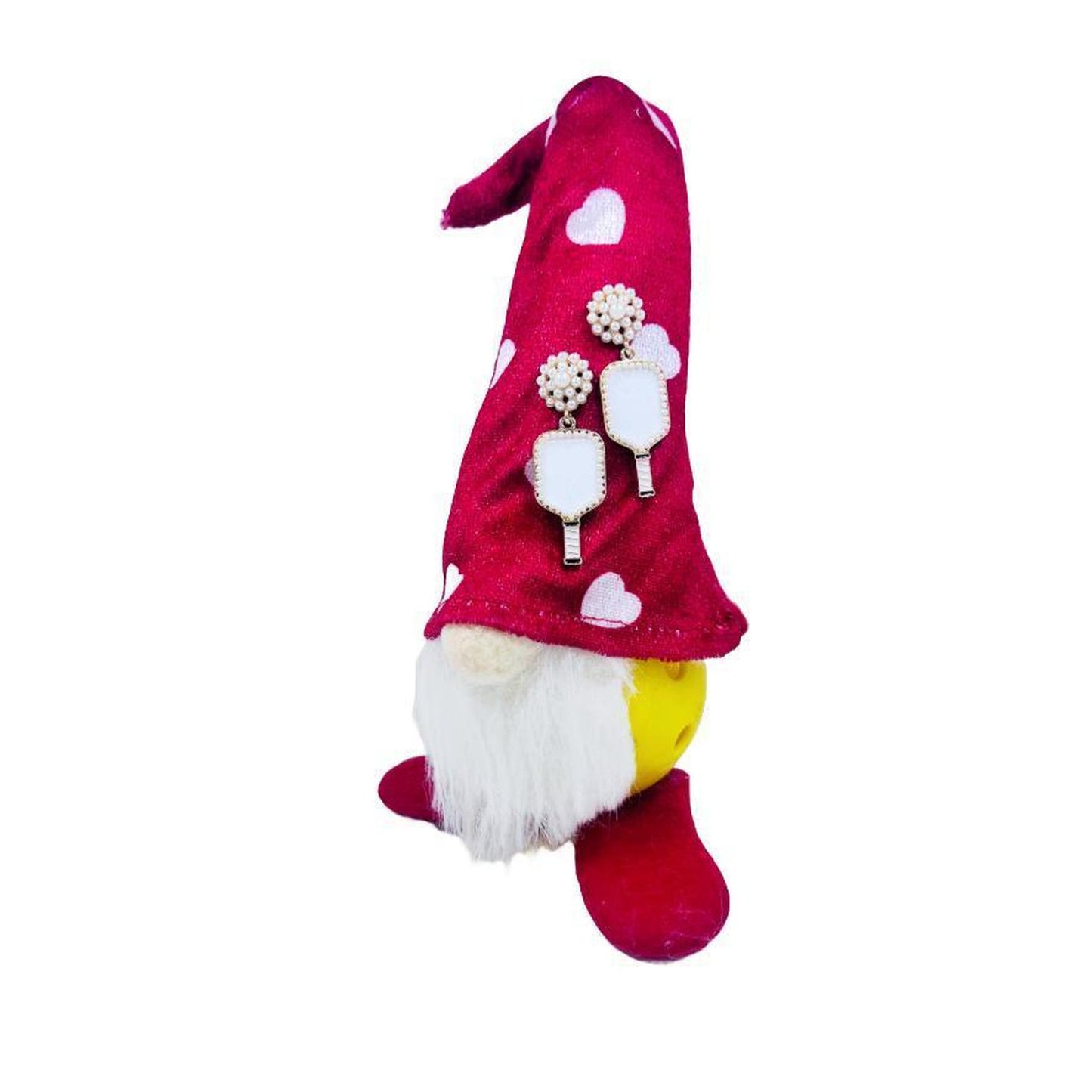 Pickleball Pearl Cluster Earrings With Pickleball Gnome | Pickleball Jewelry | Fun Pickleball Gifts