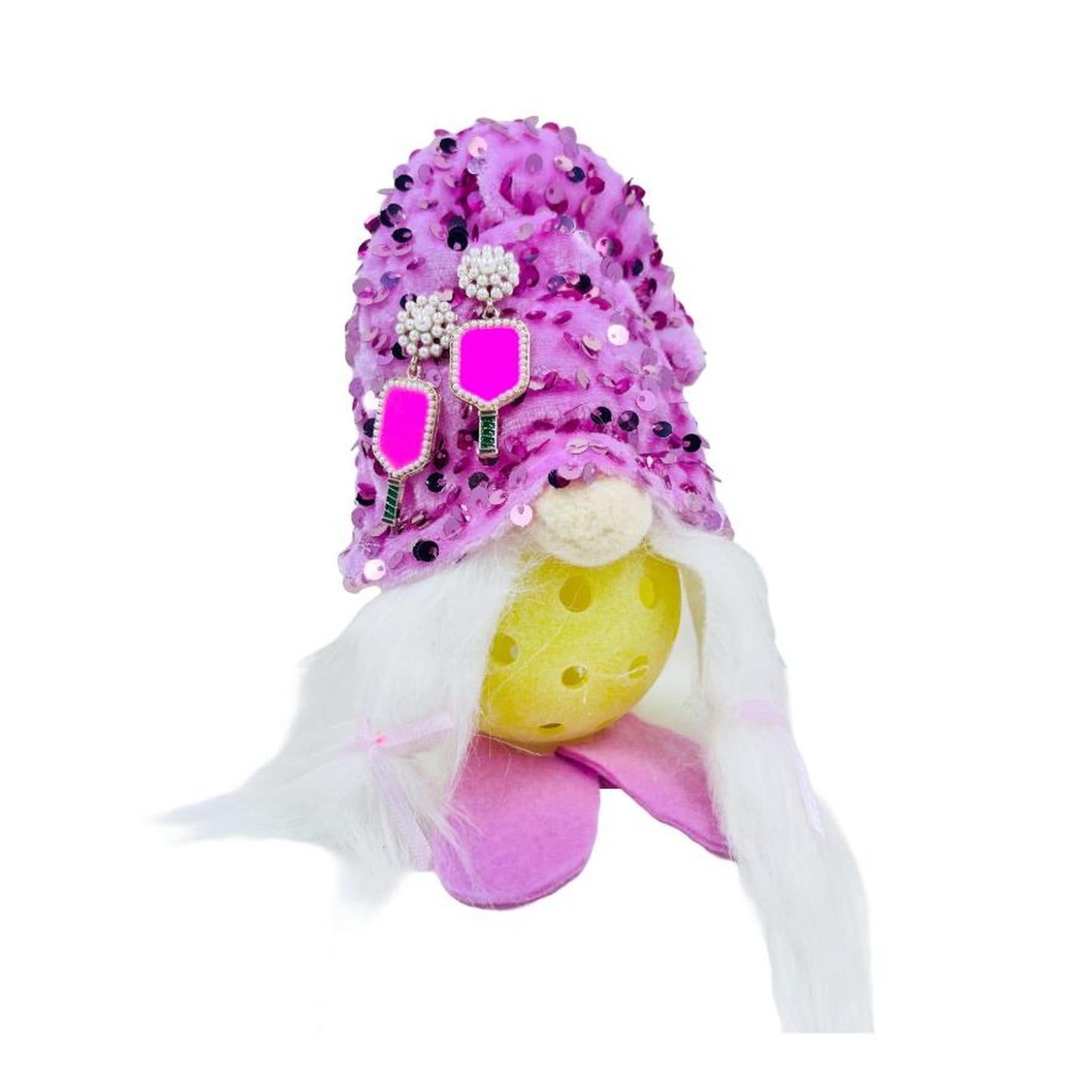 Pickleball Pearl Cluster Earrings With Pickleball Gnome | Pickleball Jewelry | Fun Pickleball Gifts