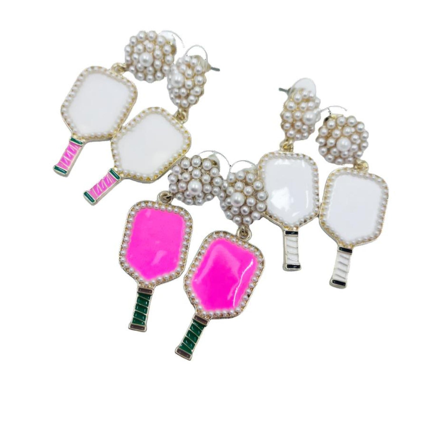 Pickleball Pearl Cluster Earrings With Pickleball Gnome | Pickleball Jewelry | Fun Pickleball Gifts