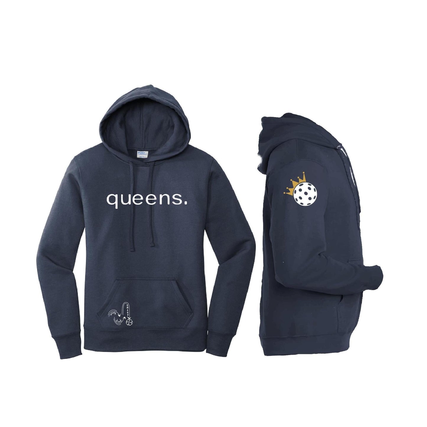 Pickleball Queens and Crown | Women’s Fitted Hoodie Pickleball Sweatshirt | 50% Cotton 50% Poly Fleece