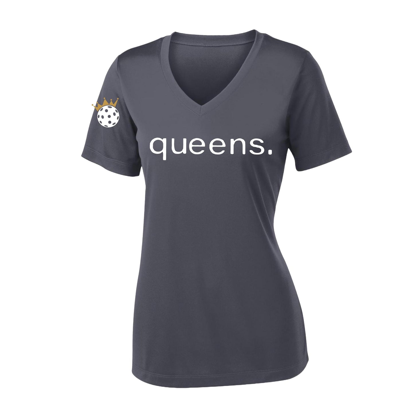 Pickleball Queens and Crown | Women's Short Sleeve V-Neck Pickleball Performance T-Shirts | 100% Polyester
