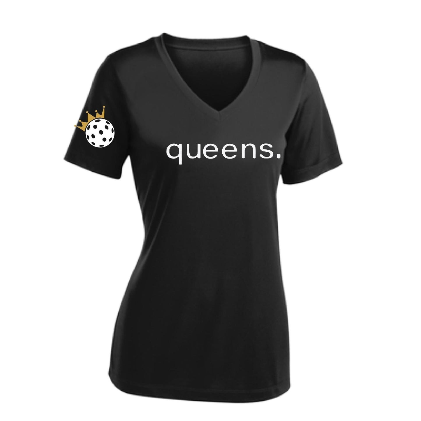 Pickleball Queens and Crown | Women's Short Sleeve V-Neck Pickleball Performance T-Shirts | 100% Polyester