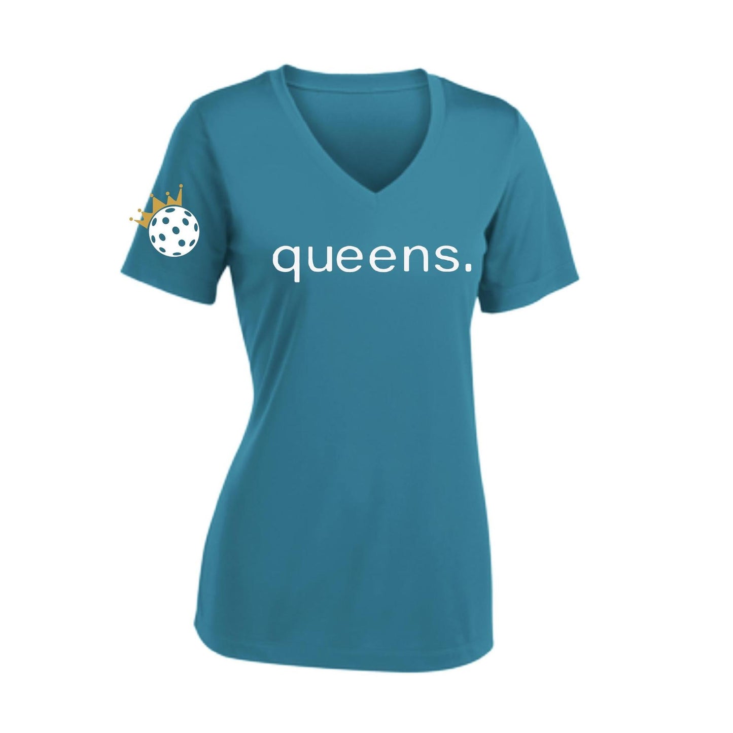 Pickleball Queens and Crown | Women's Short Sleeve V-Neck Pickleball Performance T-Shirts | 100% Polyester
